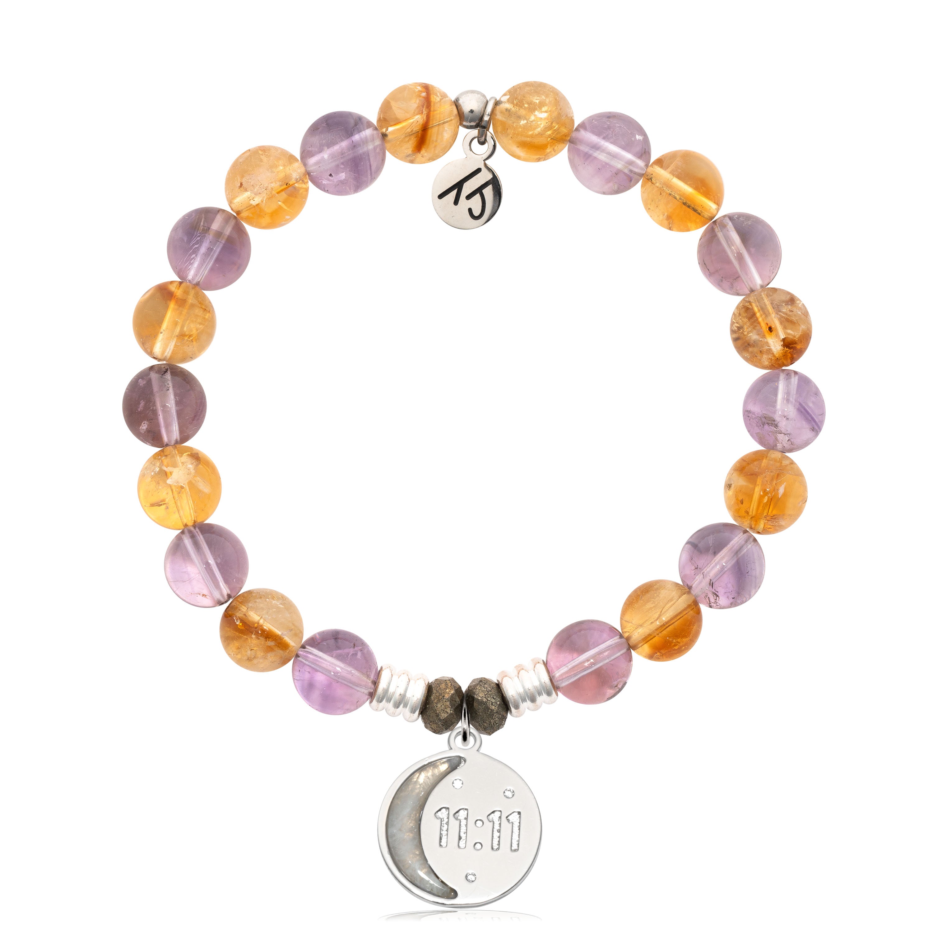 Amethyst Citrine Gemstone Bracelet with 11:11 Sterling Silver Charm