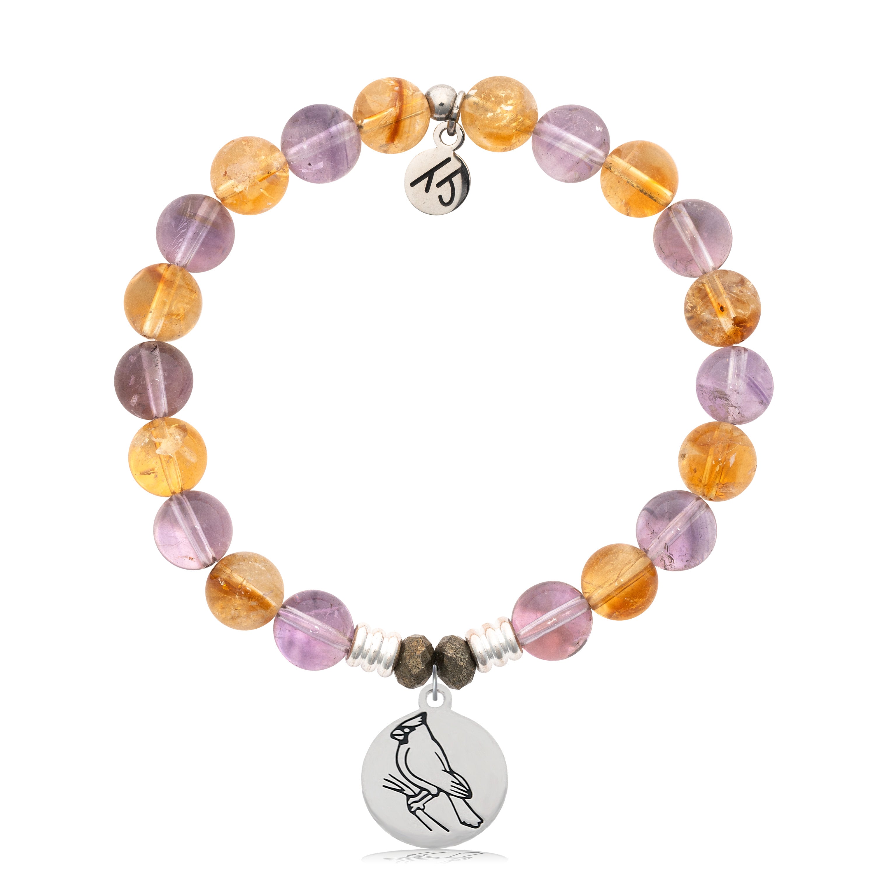 Amethyst Citrine Gemstone Bracelet with Cardinal Sterling Silver Charm