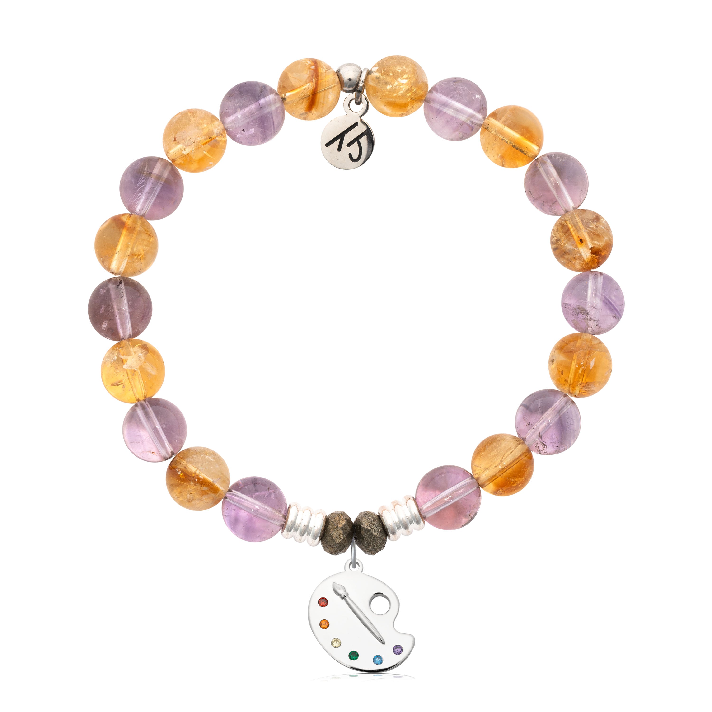 Amethyst Citrine Gemstone Bracelet with Create Sterling Silver Charm