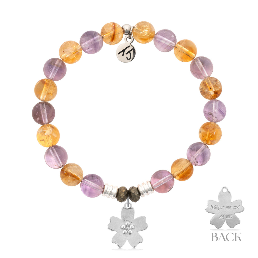 Amethyst Citrine Gemstone Bracelet with Forget Me Not Sterling Silver Charm