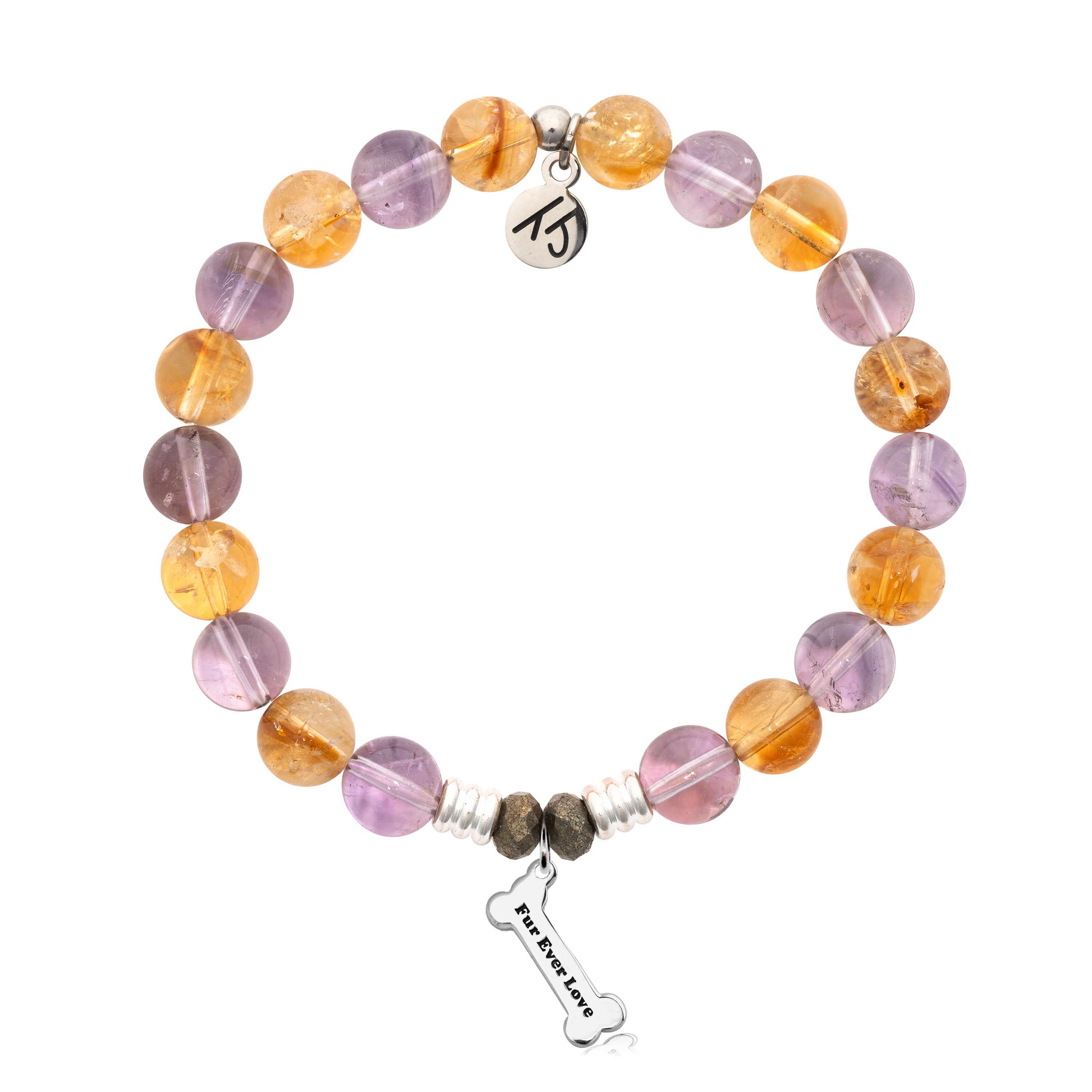 Amethyst Citrine Gemstone Bracelet with Fur Ever Love Sterling Silver Charm