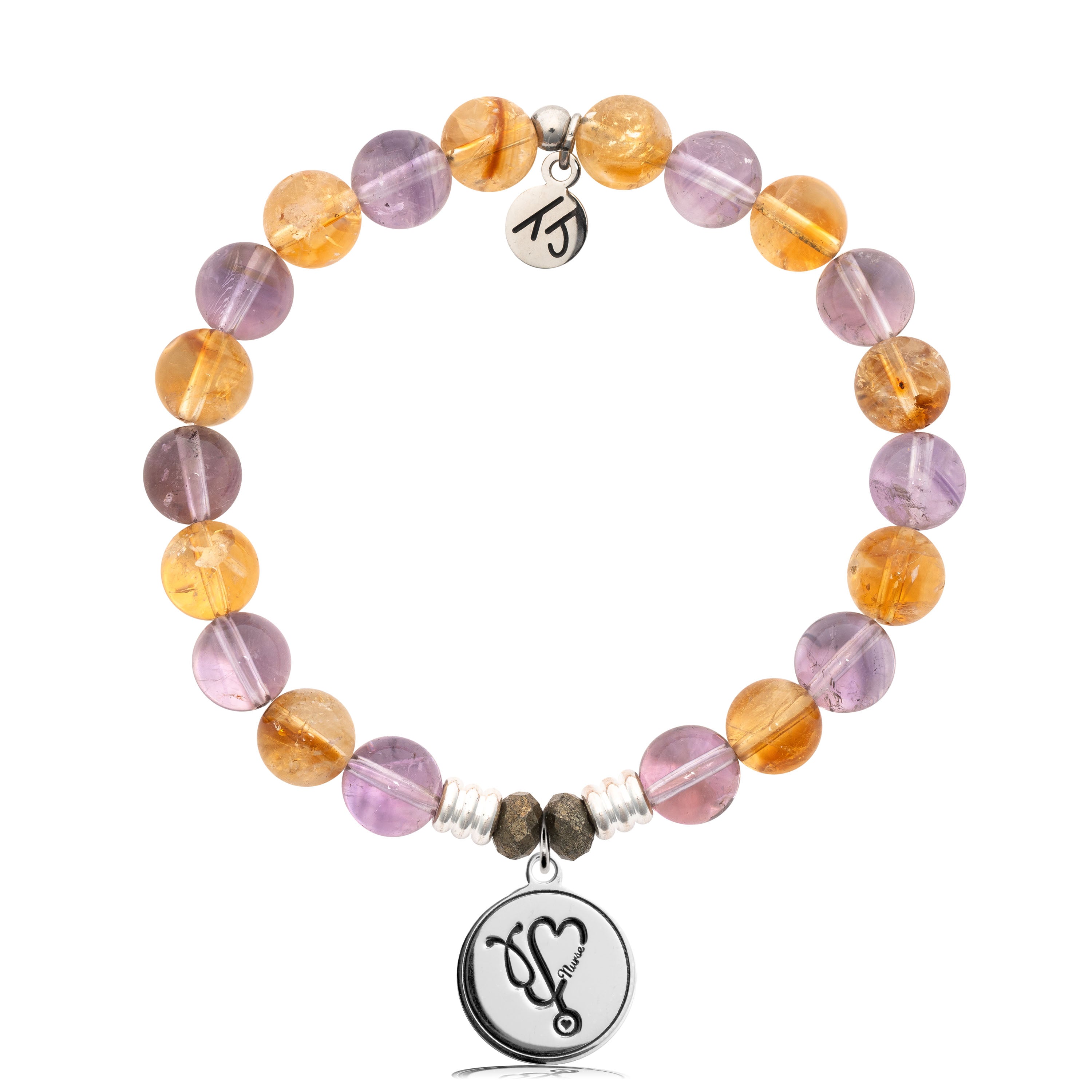 Amethyst Citrine Gemstone Bracelet with Nurse Sterling Silver Charm
