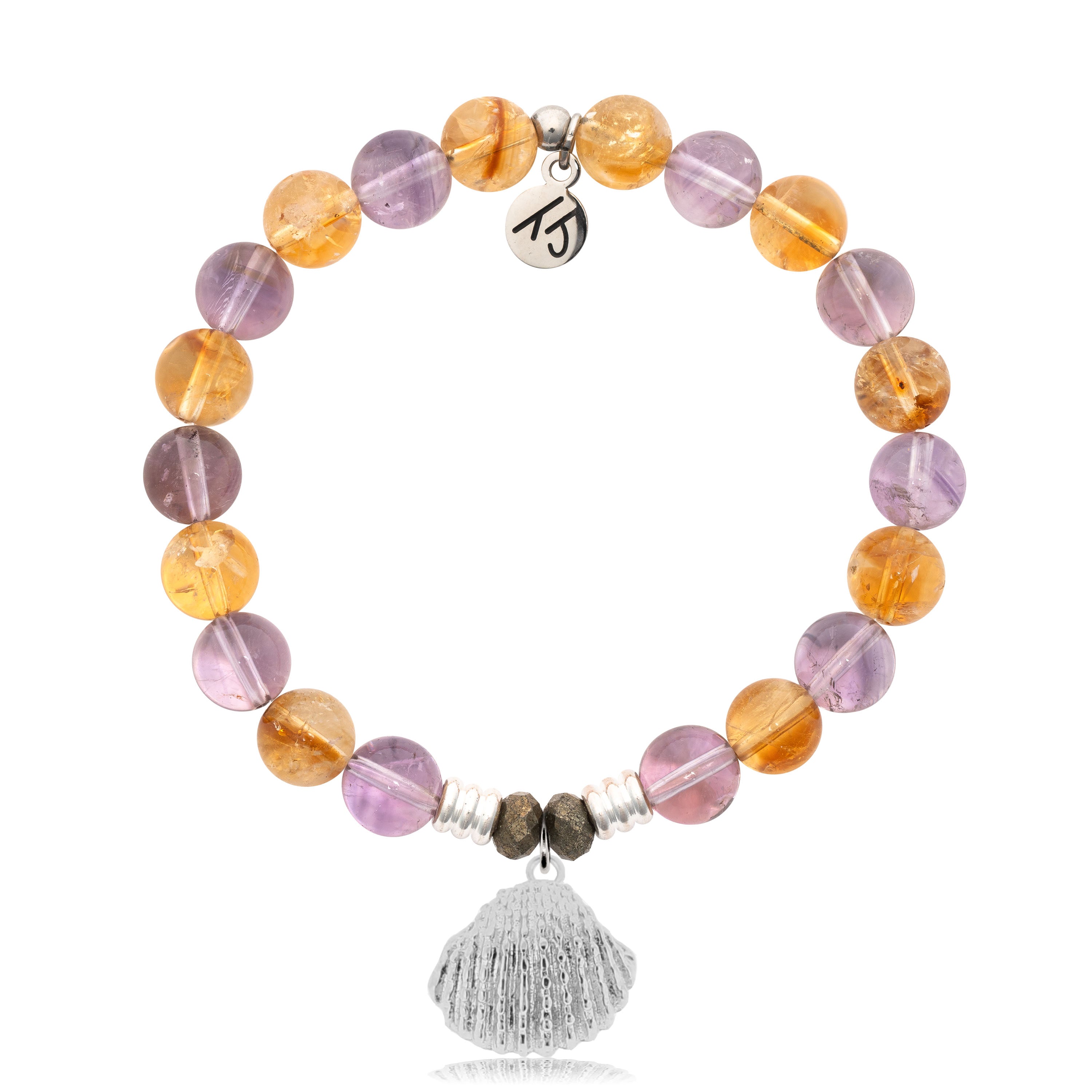 Amethyst Citrine Gemstone Bracelet with Seashell Sterling Silver Charm