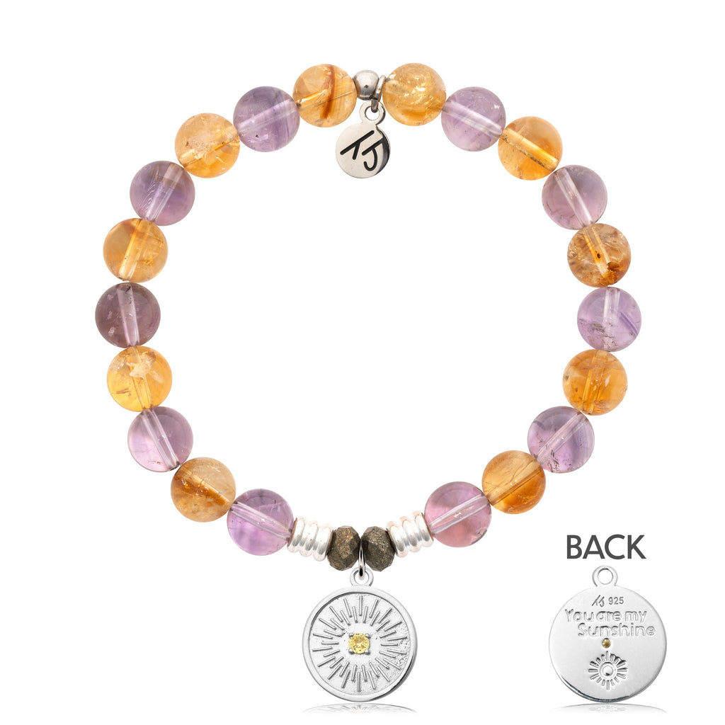 Amethyst Citrine Gemstone Bracelet with You Are My Sunshine Sterling Silver Charm