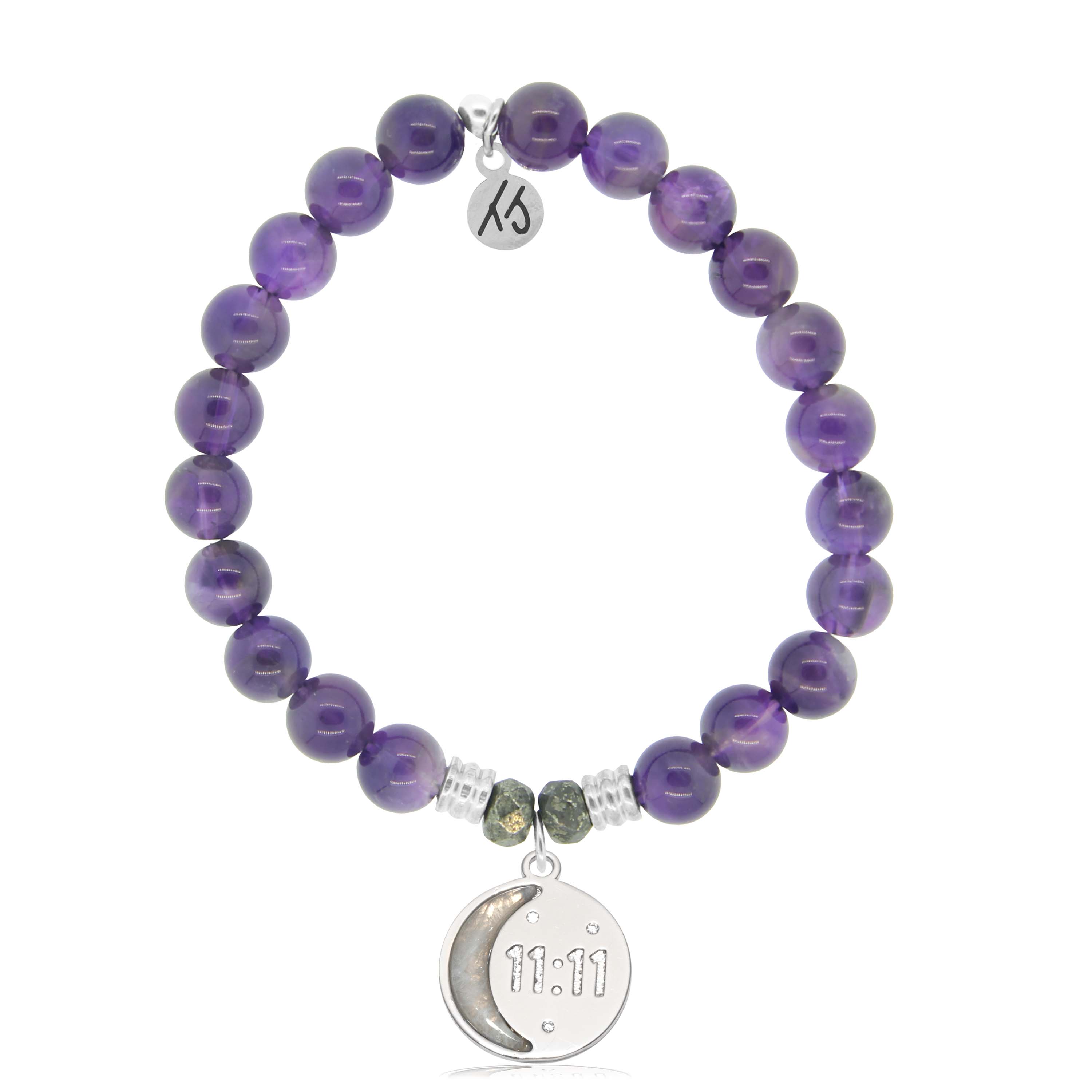 Amethyst Gemstone Bracelet with 11:11 Sterling Silver Charm