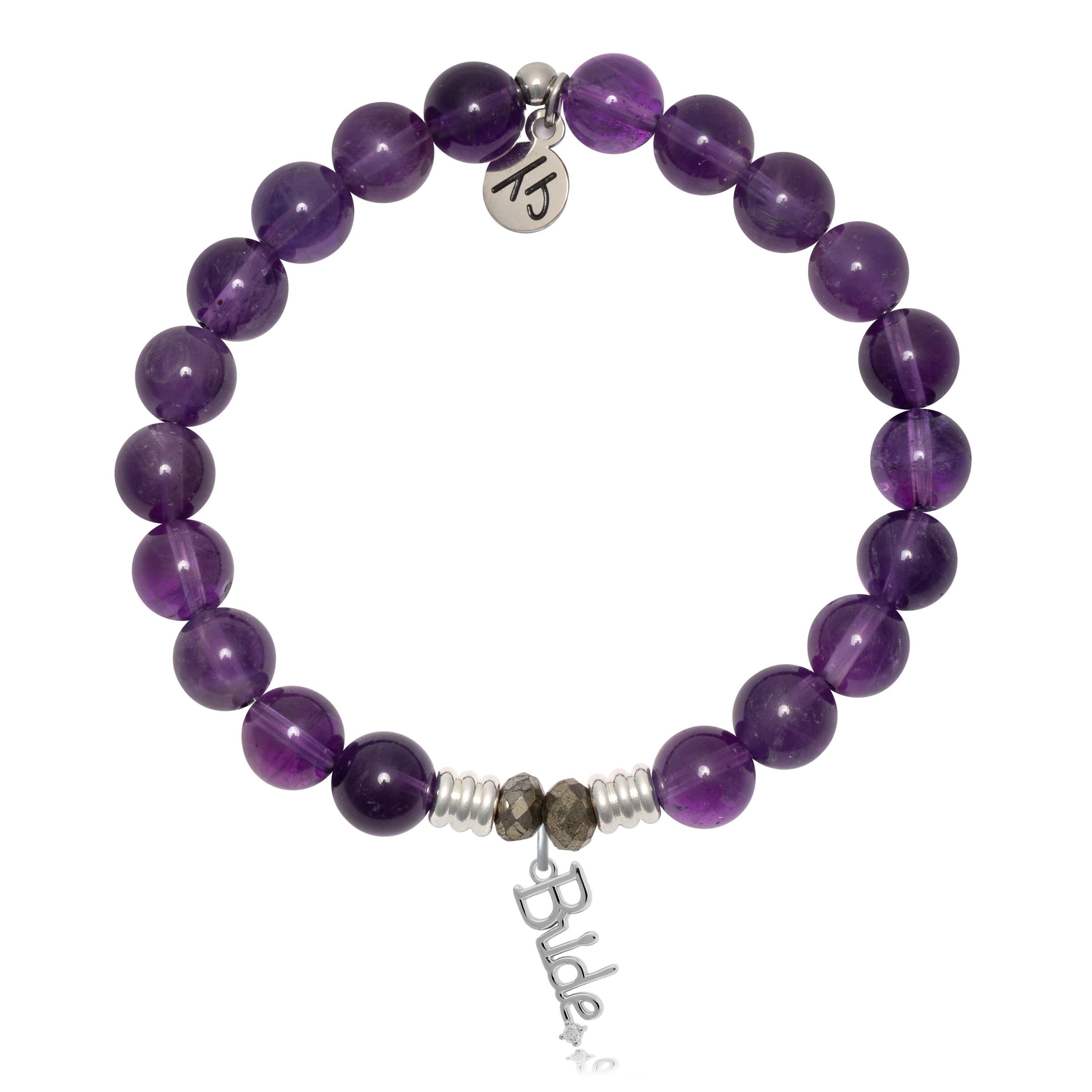 Amethyst Gemstone Bracelet with Bride Sterling Silver Charm