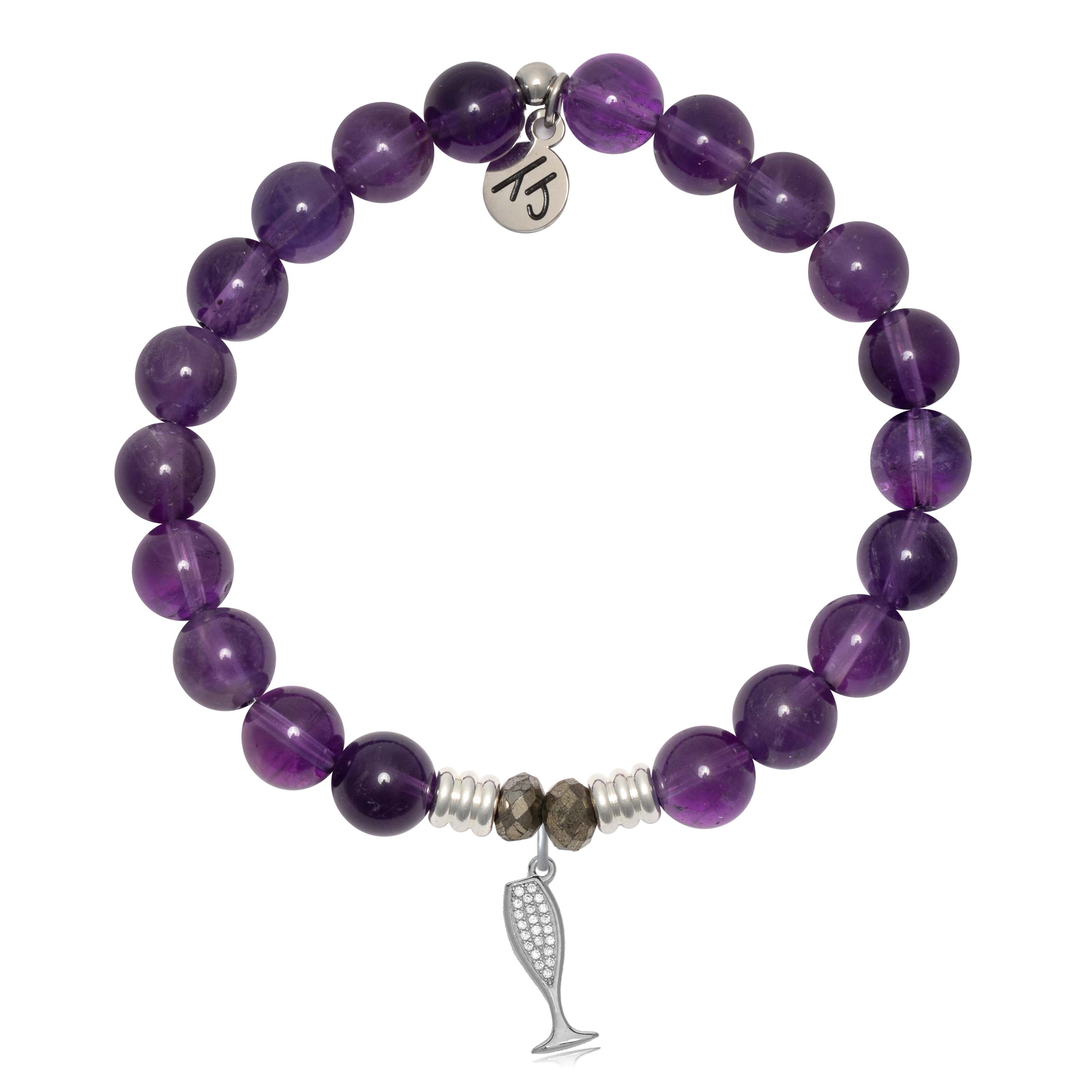 Amethyst Gemstone Bracelet with Cheers Sterling Silver Charm