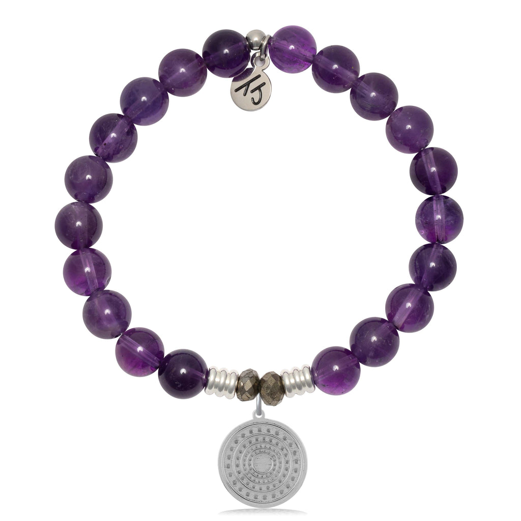 Amethyst Gemstone Bracelet with Family Circle Sterling Silver Charm