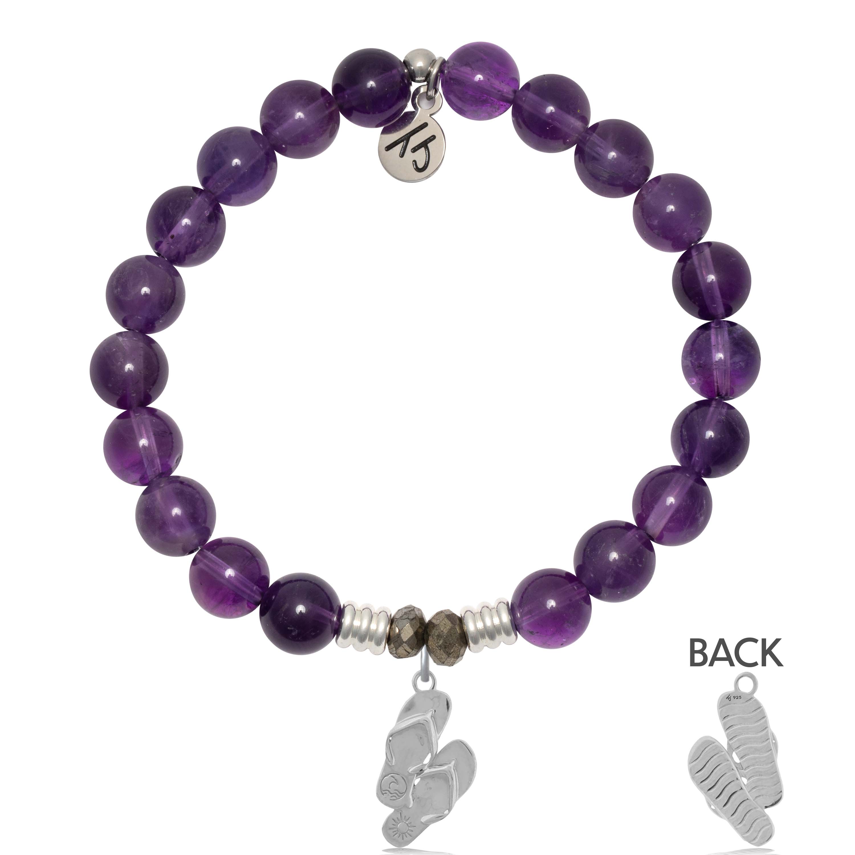 Amethyst Gemstone Bracelet with Flip Flop Sterling Silver Charm