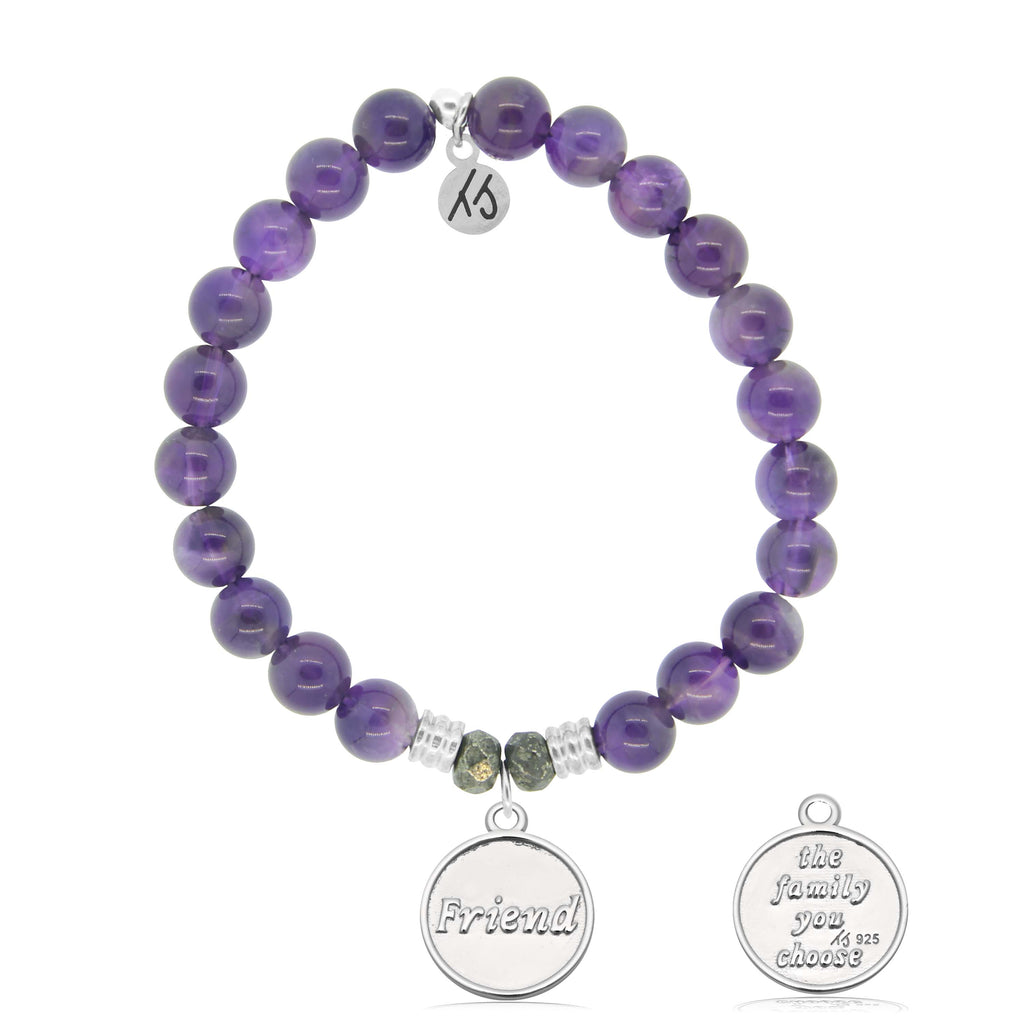 Amethyst Gemstone Bracelet with Friend the Family Sterling Silver Charm