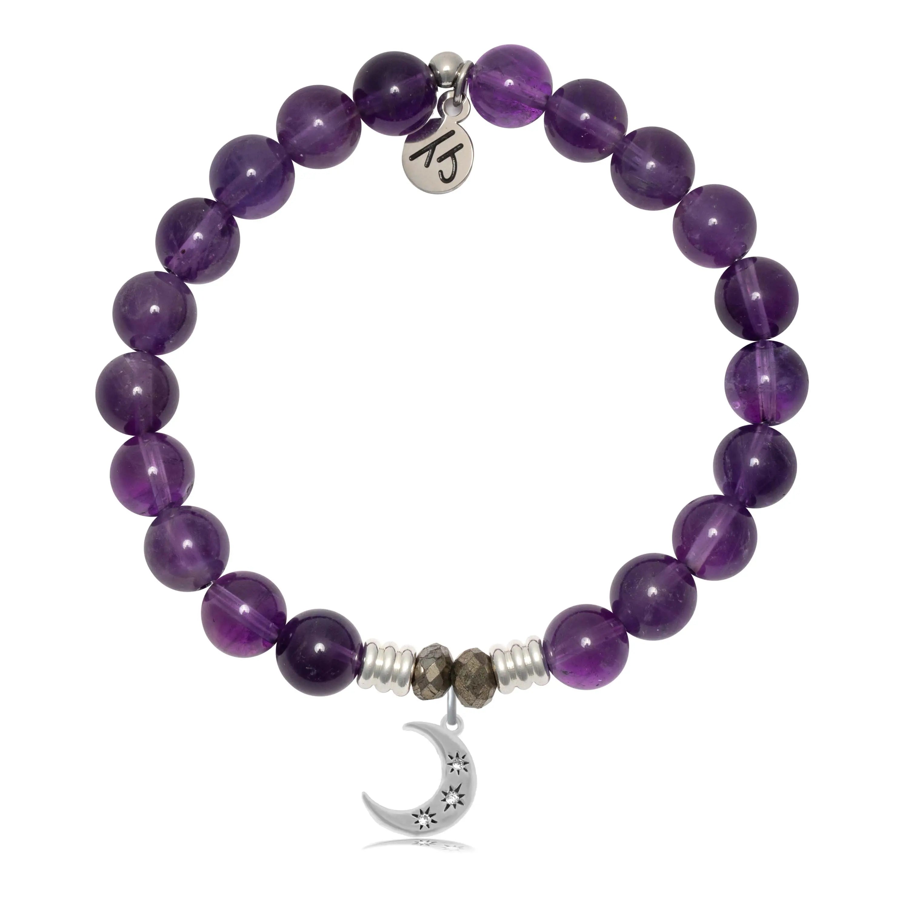Amethyst Gemstone Bracelet with Friendship Stars Sterling Silver Charm