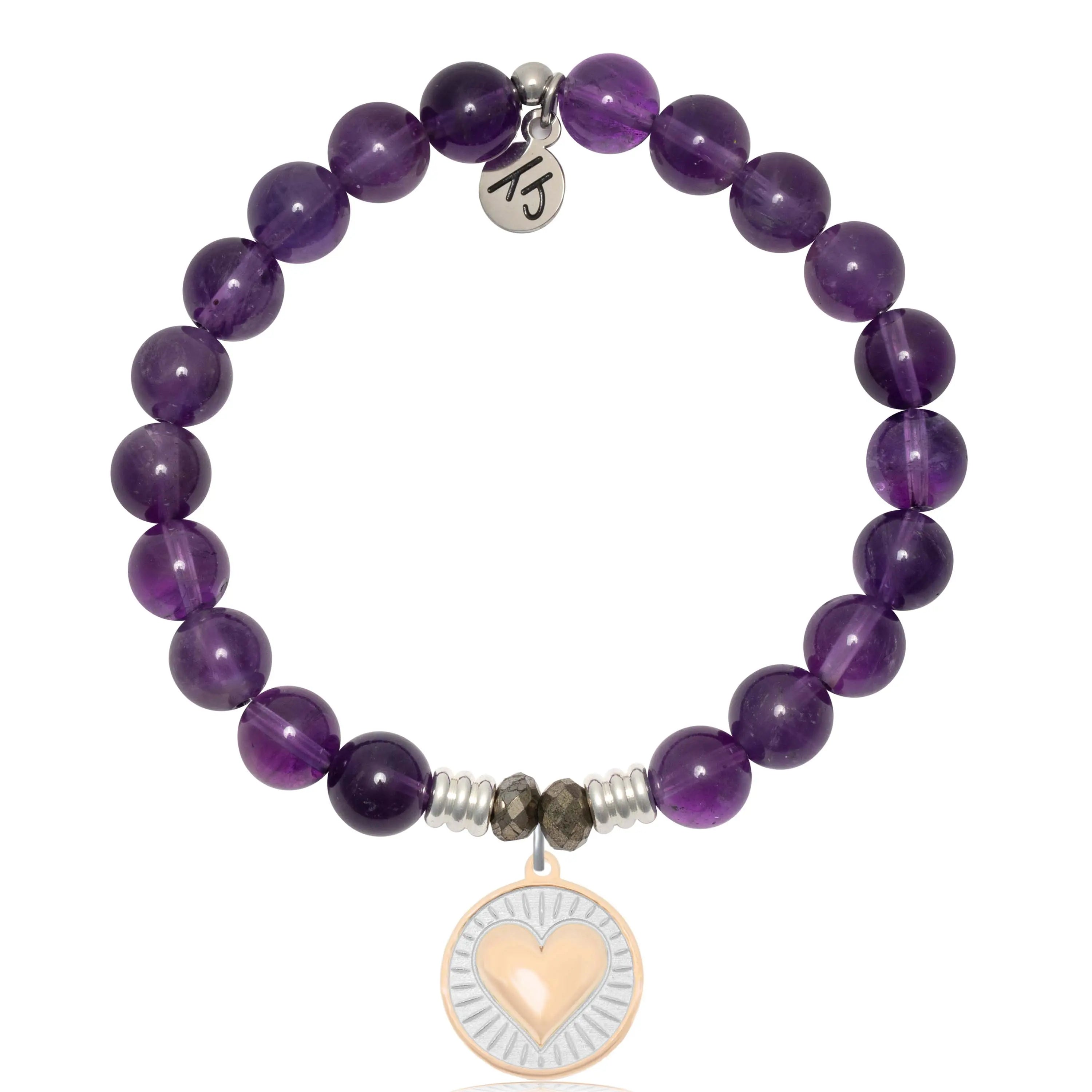 Amethyst Gemstone Bracelet with Heart of Gold Sterling Silver Charm