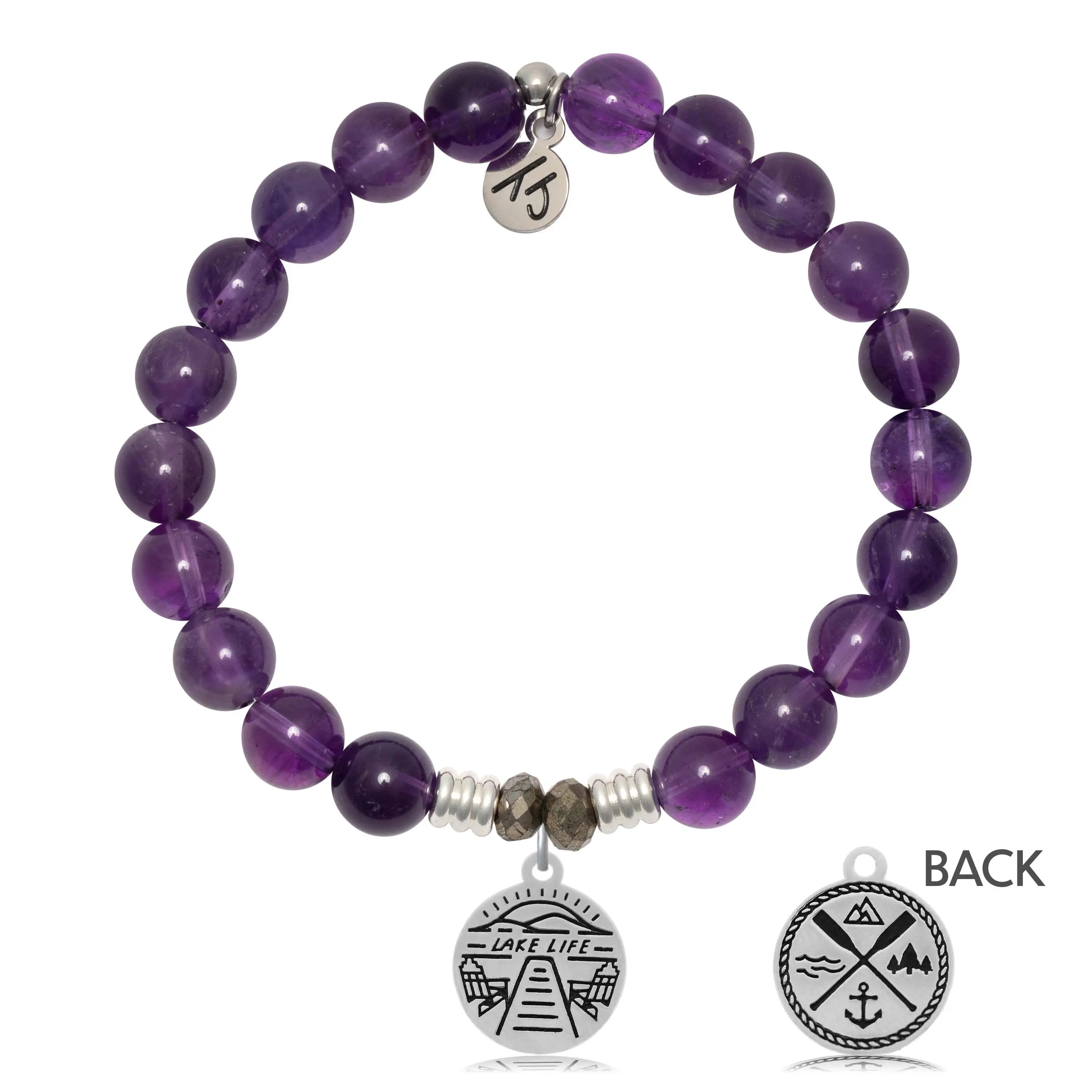 Amethyst Gemstone Bracelet with Lake Life Sterling Silver Charm
