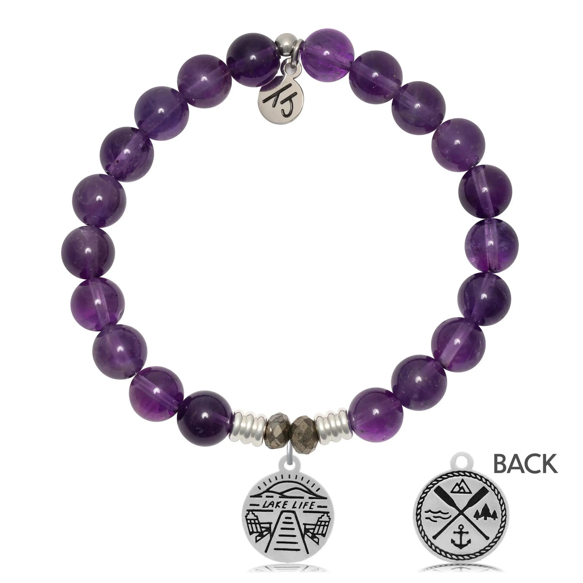 Amethyst Gemstone Bracelet with Lake Life Sterling Silver Charm