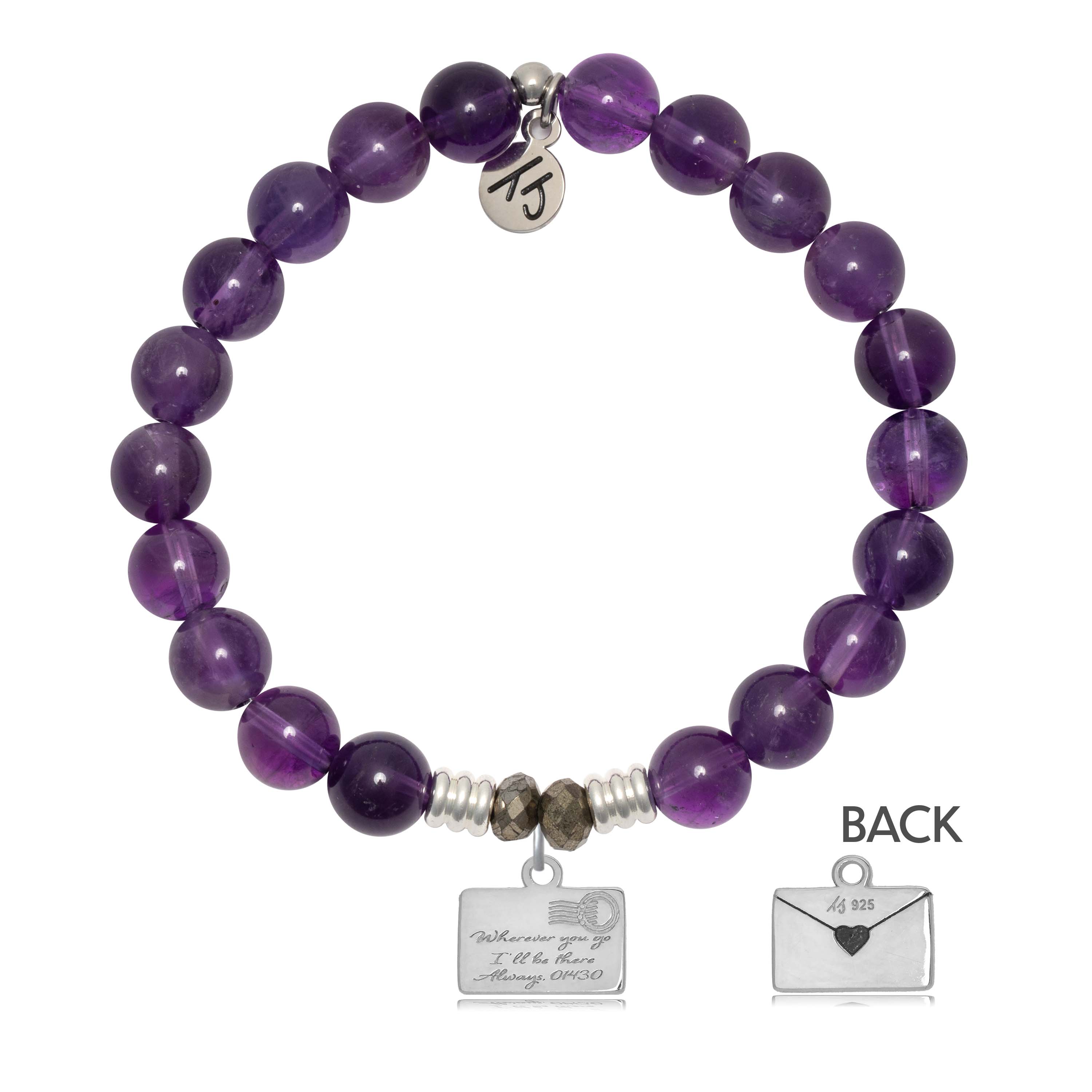 Amethyst Gemstone Bracelet with Love Letter Sterling Silver Charm