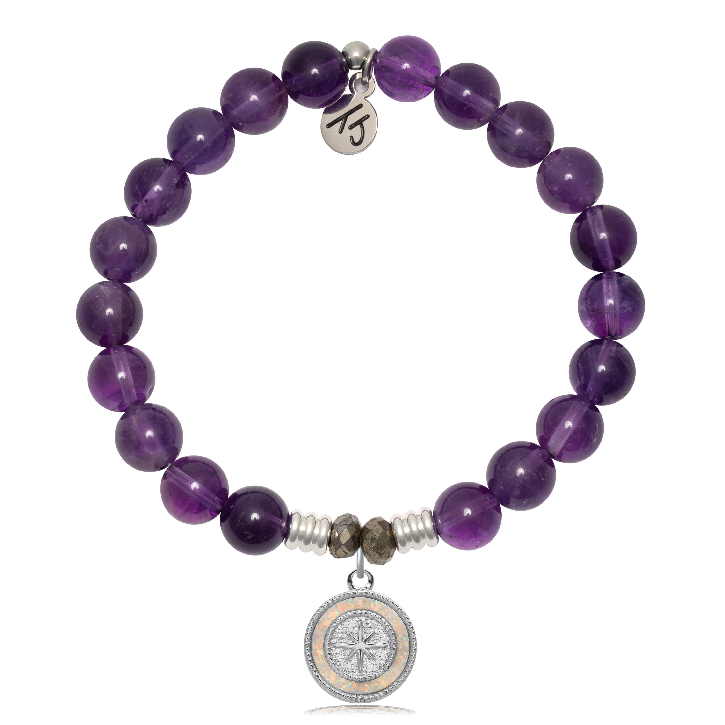 Amethyst Gemstone Bracelet with North Star Sterling Silver Charm