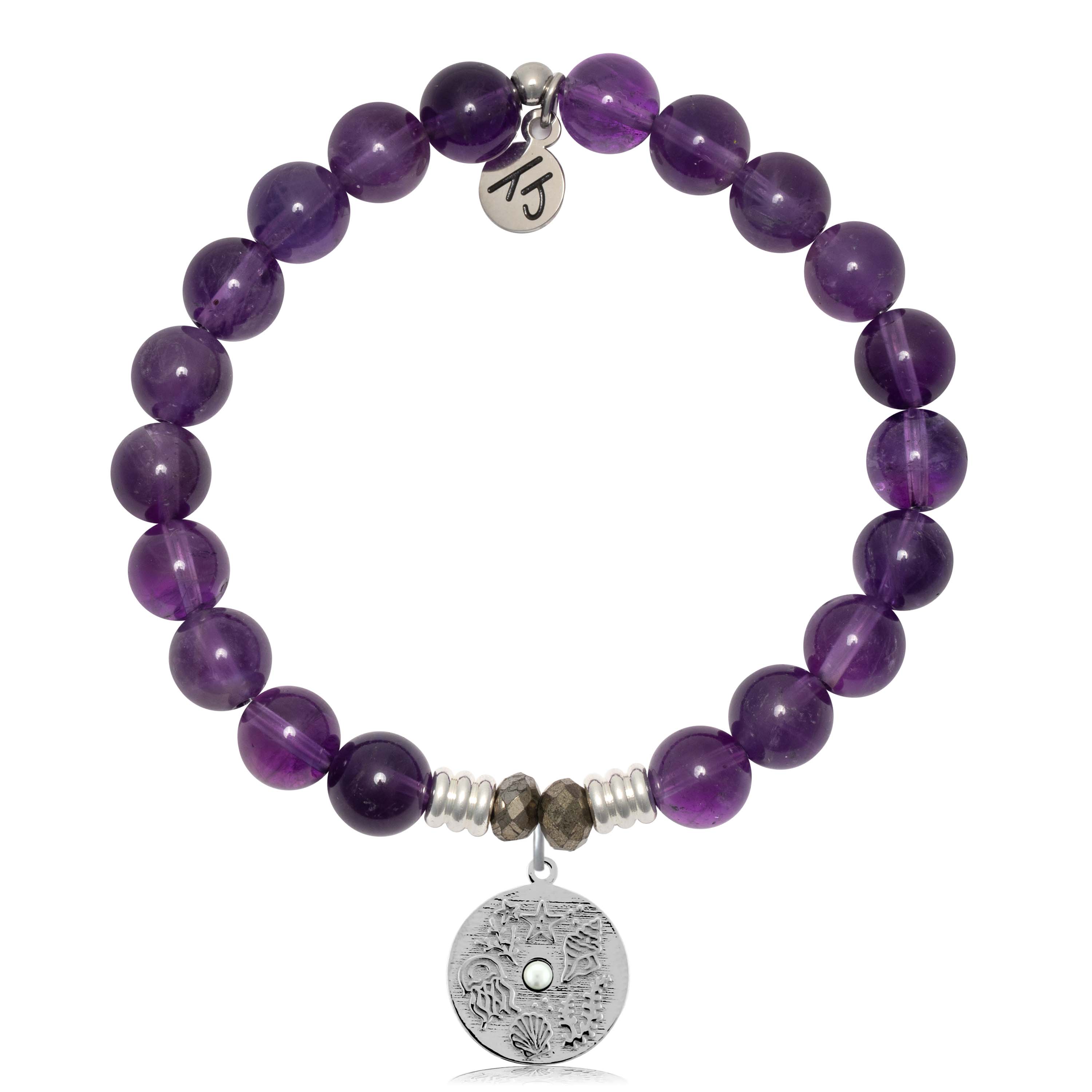 Amethyst Gemstone Bracelet with Ocean Lover Sterling Silver Charm