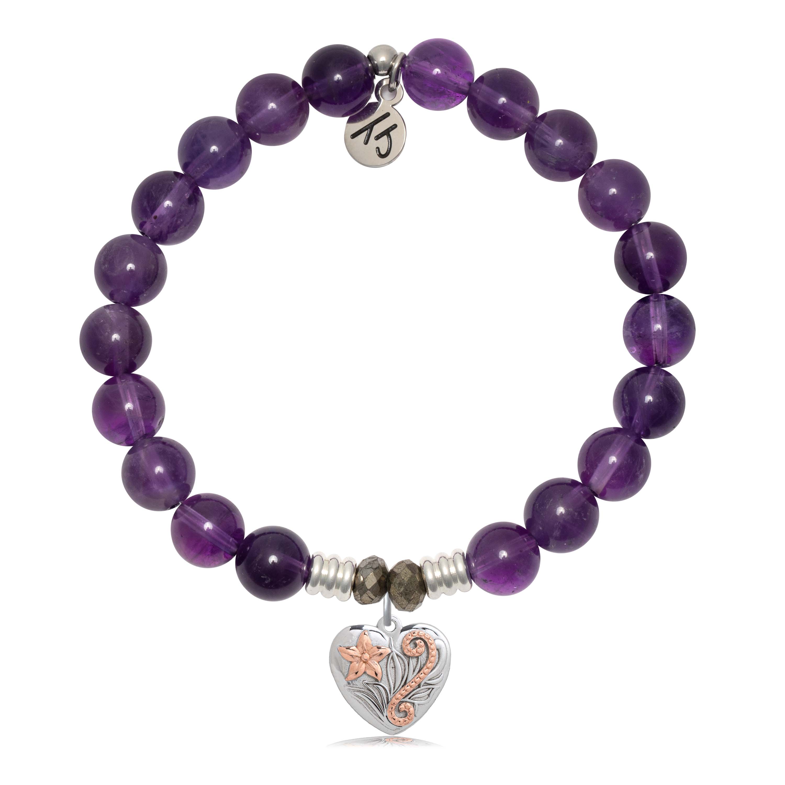 Amethyst Gemstone Bracelet with Renewal Heart Sterling Silver Charm