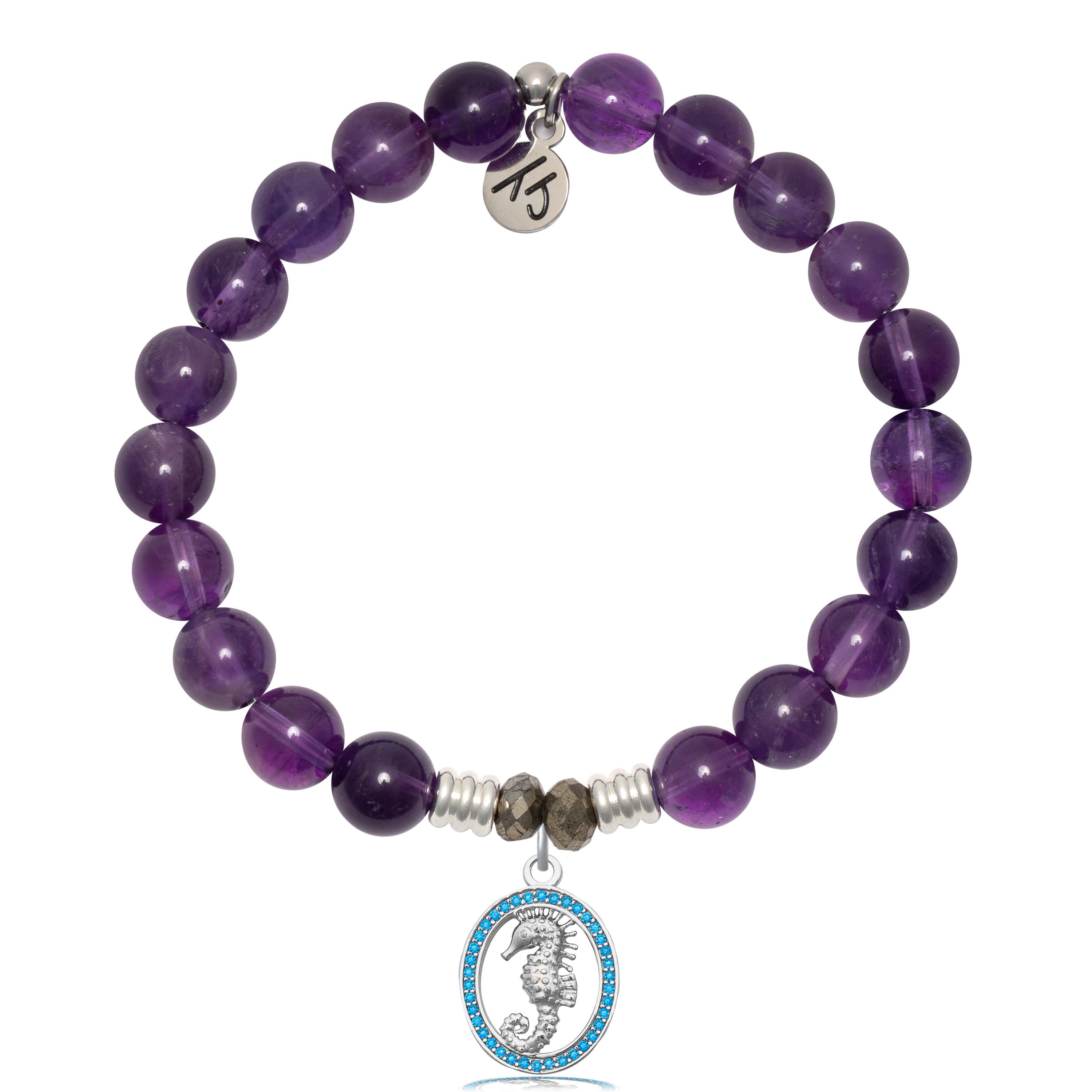 Amethyst Gemstone Bracelet with Seahorse Sterling Silver Charm