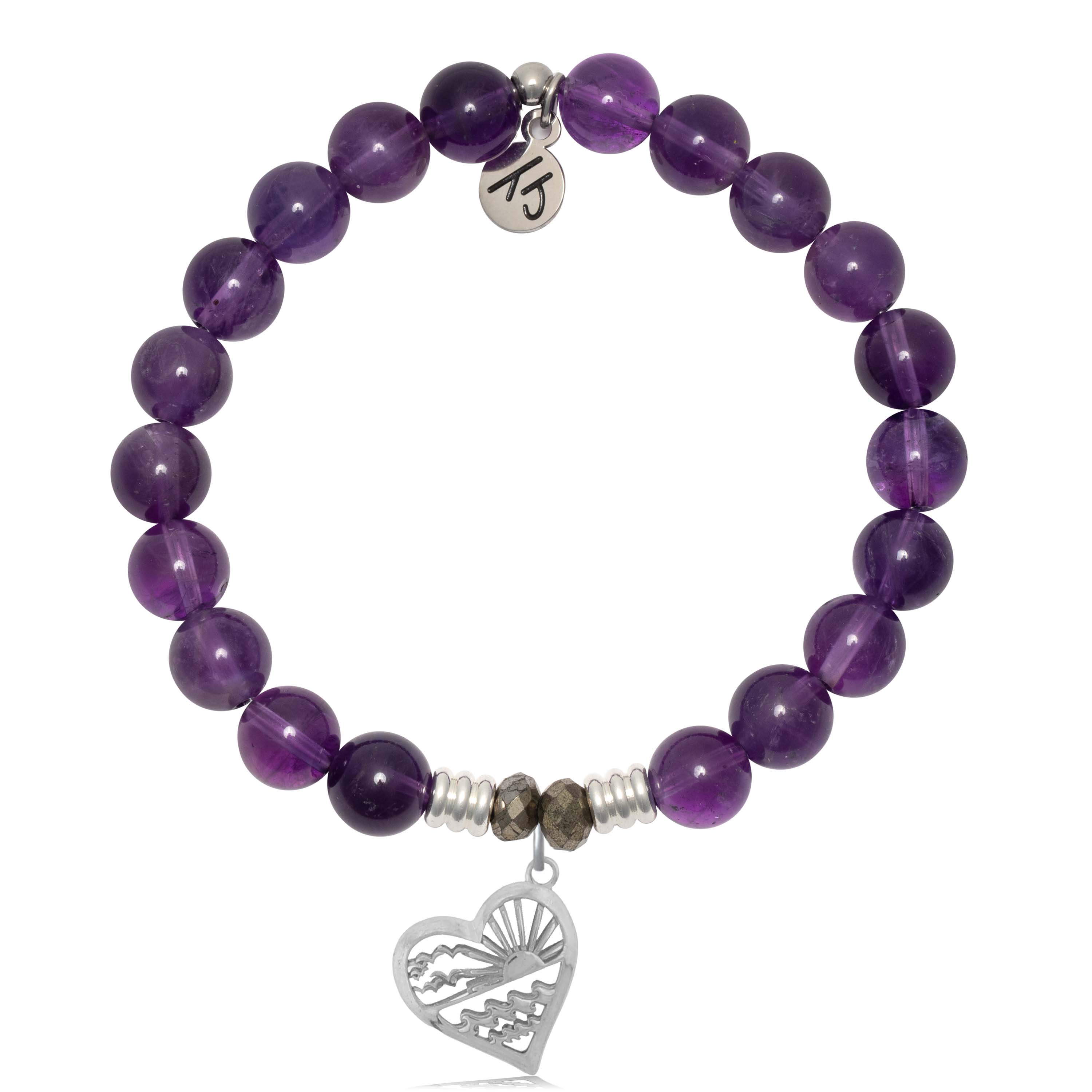 Amethyst Gemstone Bracelet with Seas the Day Silver Charm