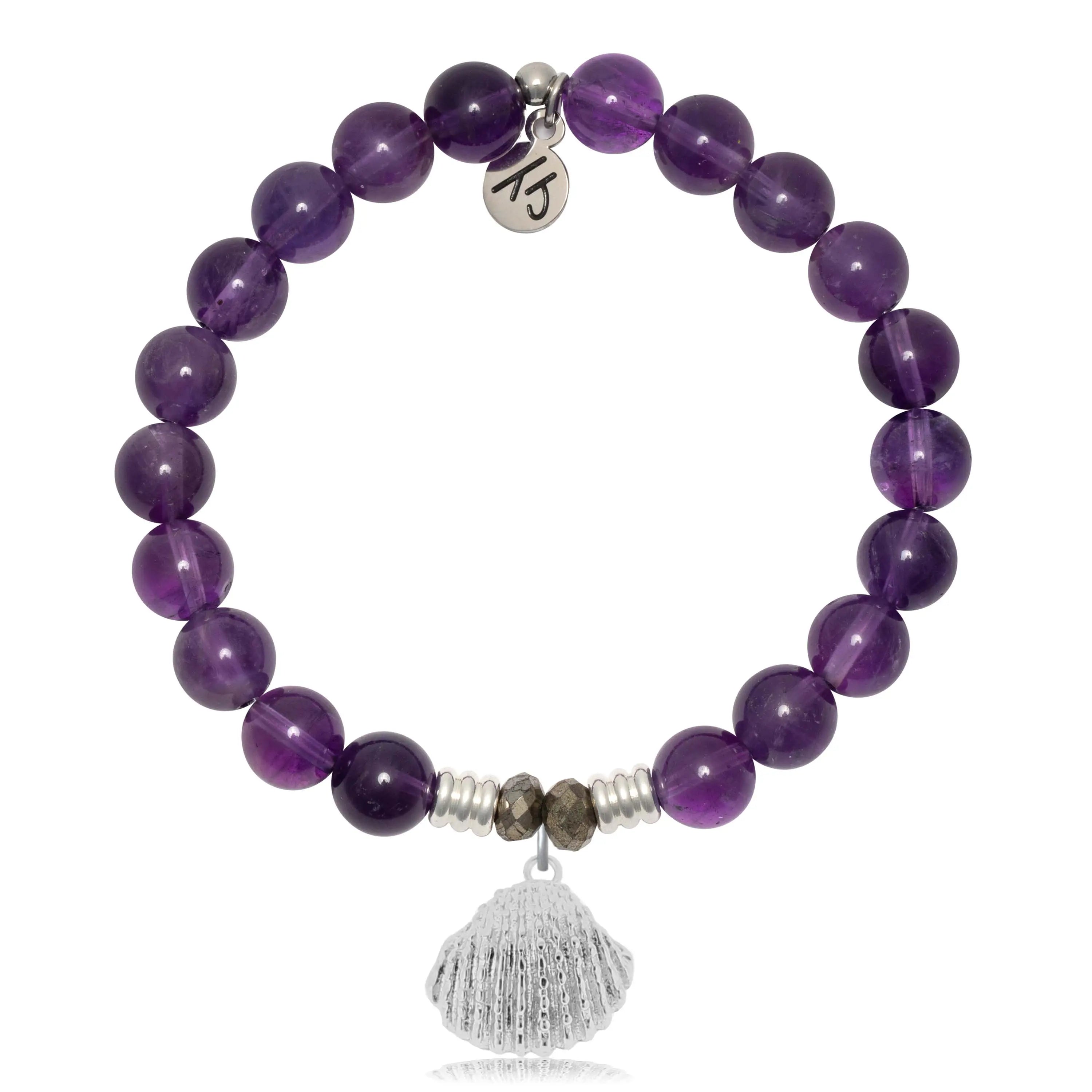 Amethyst Gemstone Bracelet with Seashell Sterling Silver Charm