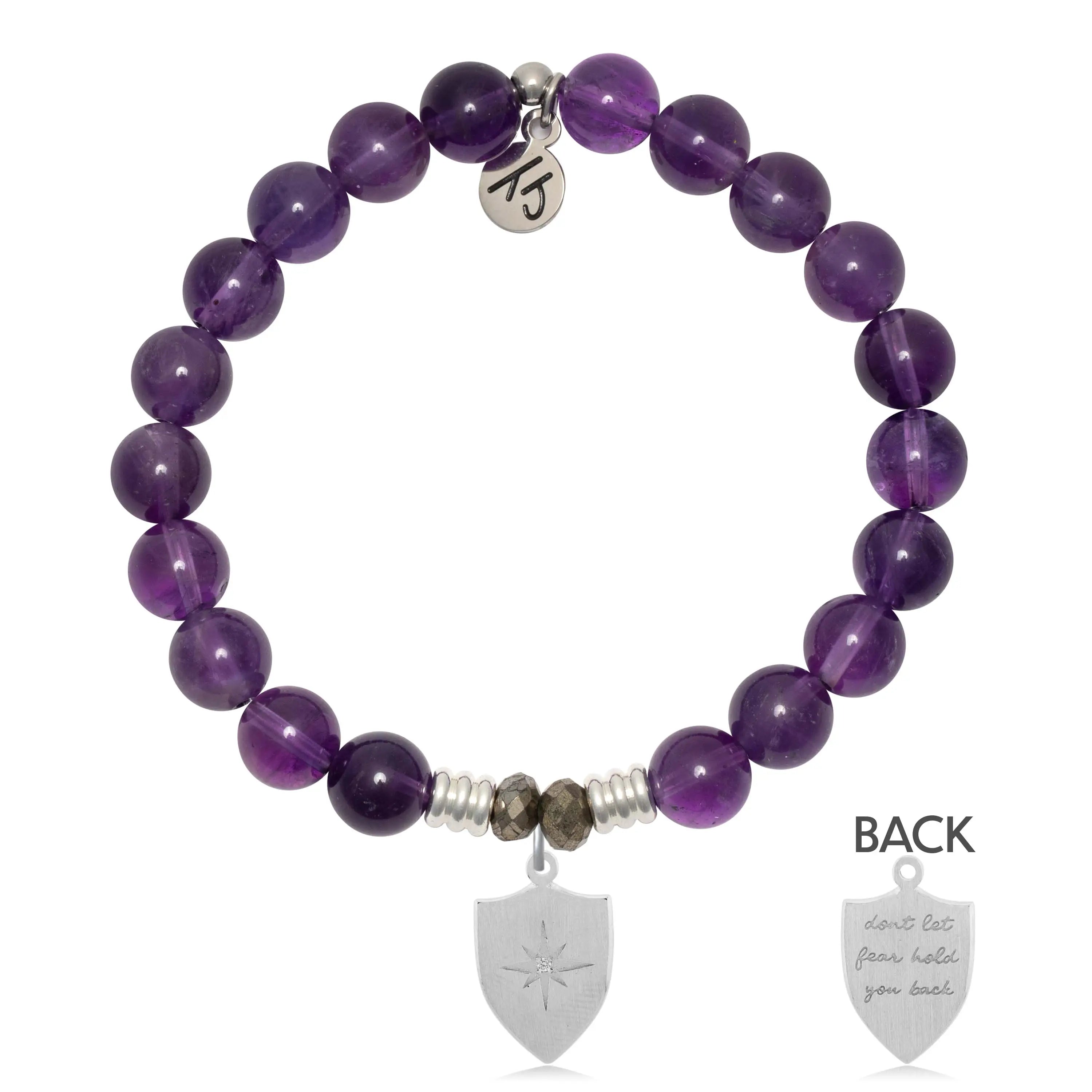 Amethyst Gemstone Bracelet with Strength Shield Sterling Silver Charm