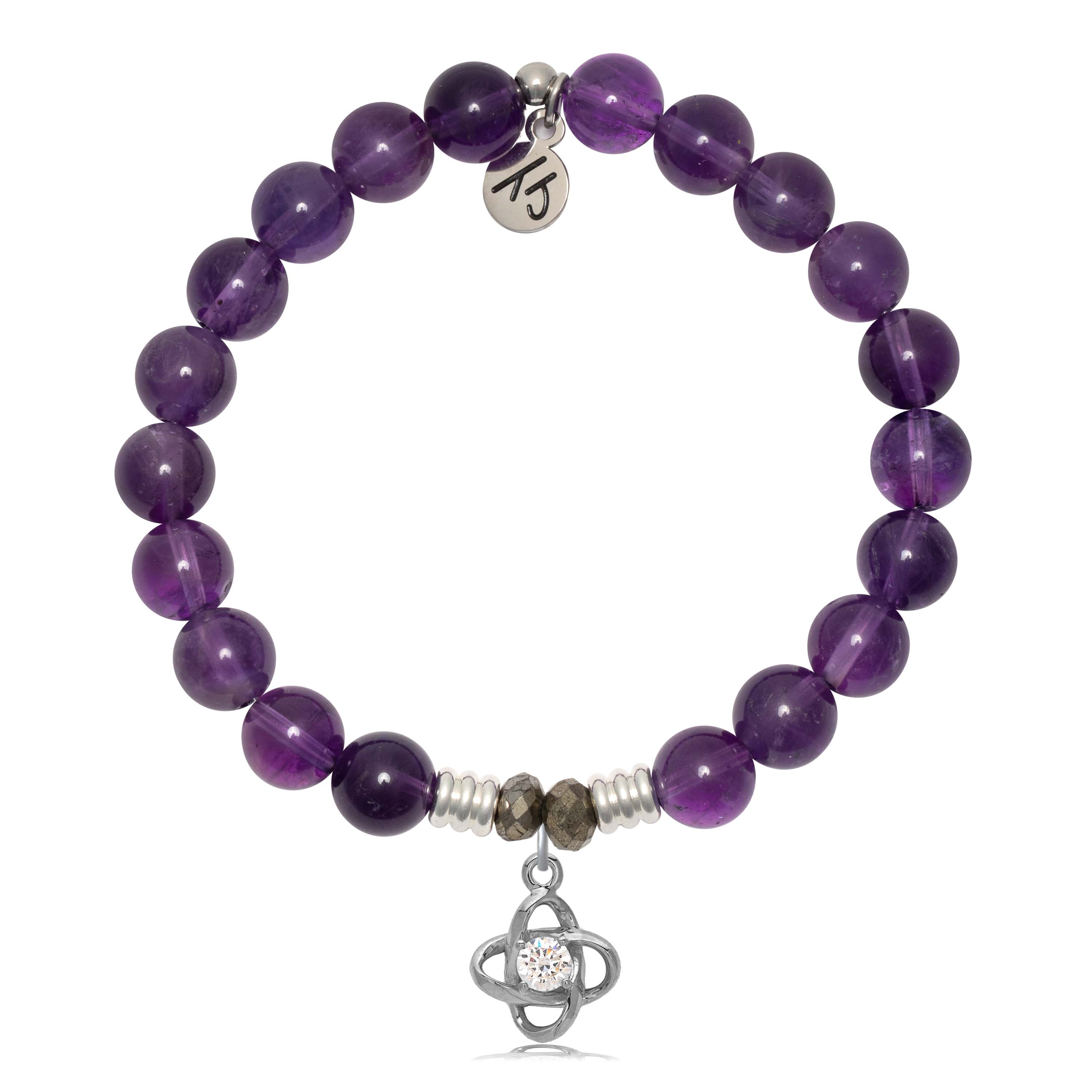 Amethyst Gemstone Bracelet with Stronger Together Sterling Silver Charm