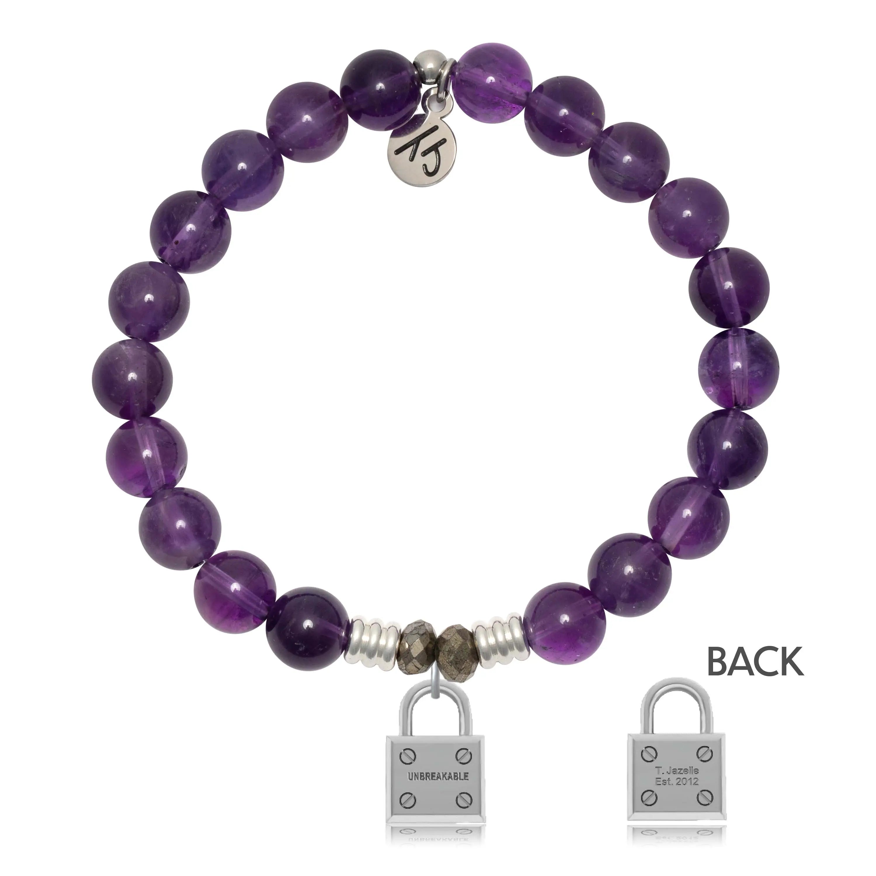 Amethyst Gemstone Bracelet with Unbreakable Sterling Silver Charm