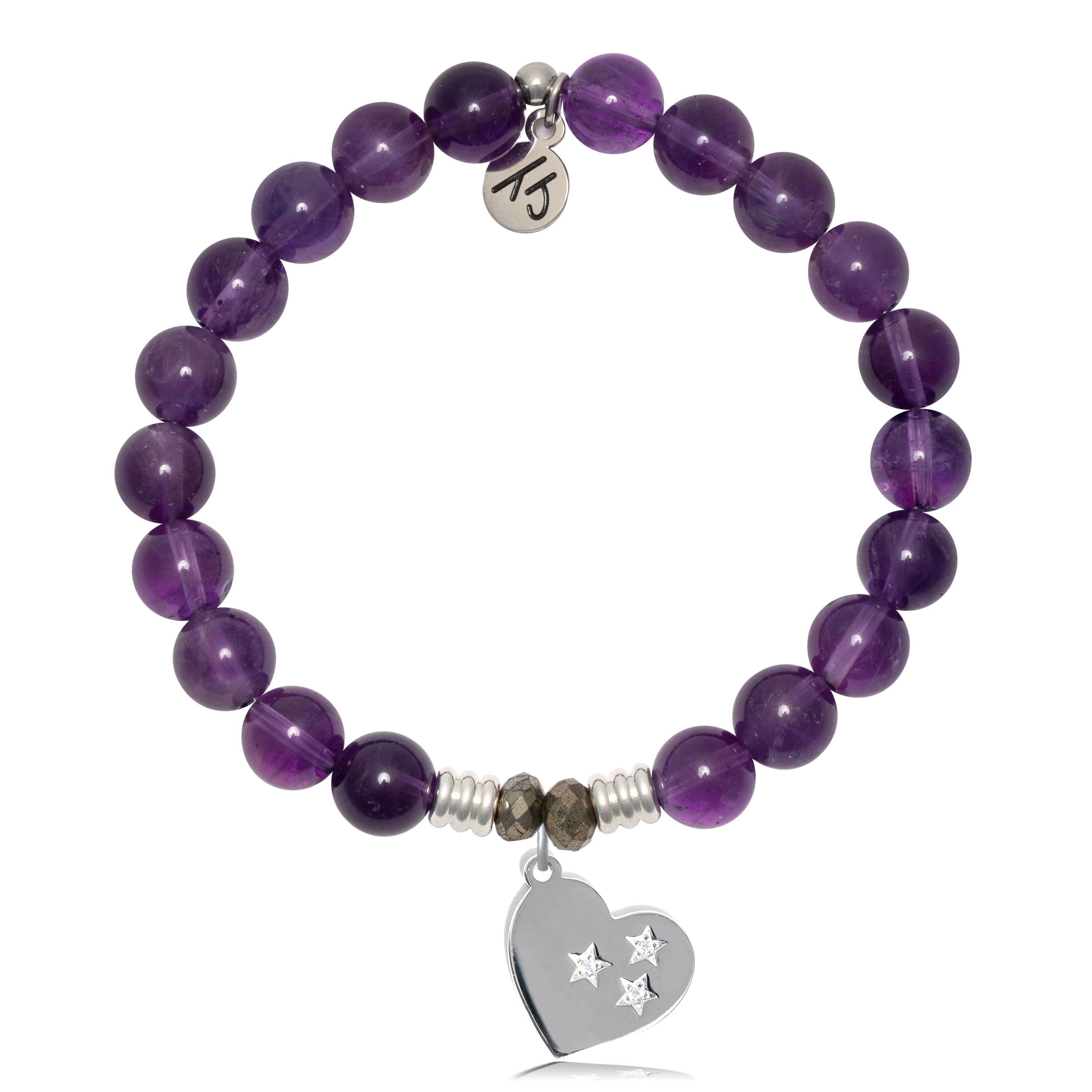 Amethyst Gemstone Bracelet with Wishing Heart Sterling Silver Charm