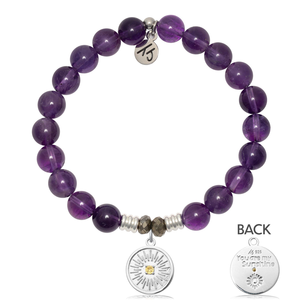 Amethyst Gemstone Bracelet with You are my Sunshine Sterling Silver Charm