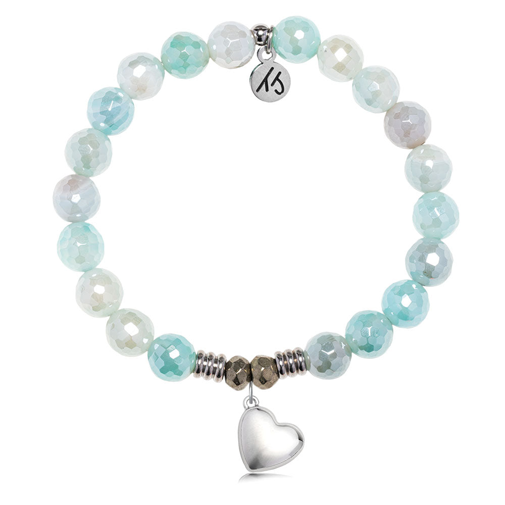 Aqua Agate Gemstone Bracelet with Love The Life You Live Sterling Silver Charm