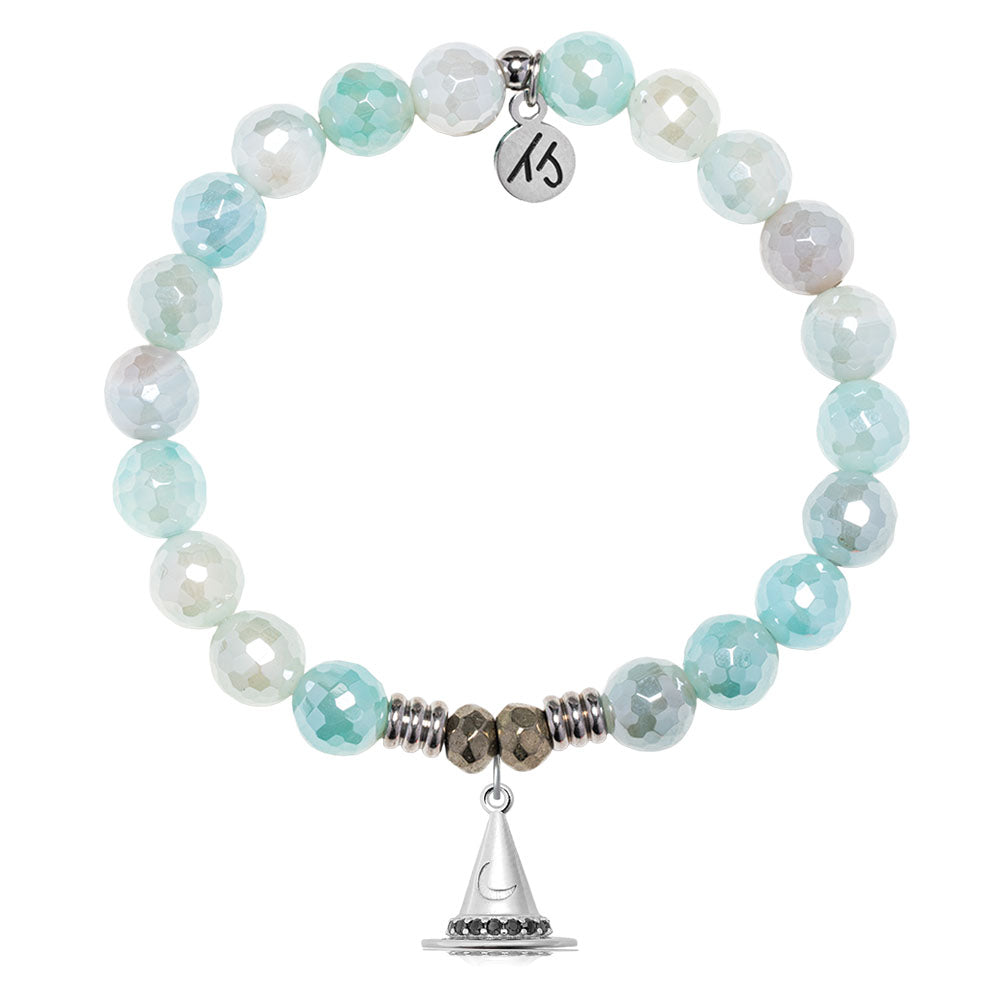 Aqua Agate Gemstone Bracelet with Spellbound Sterling Silver Charm