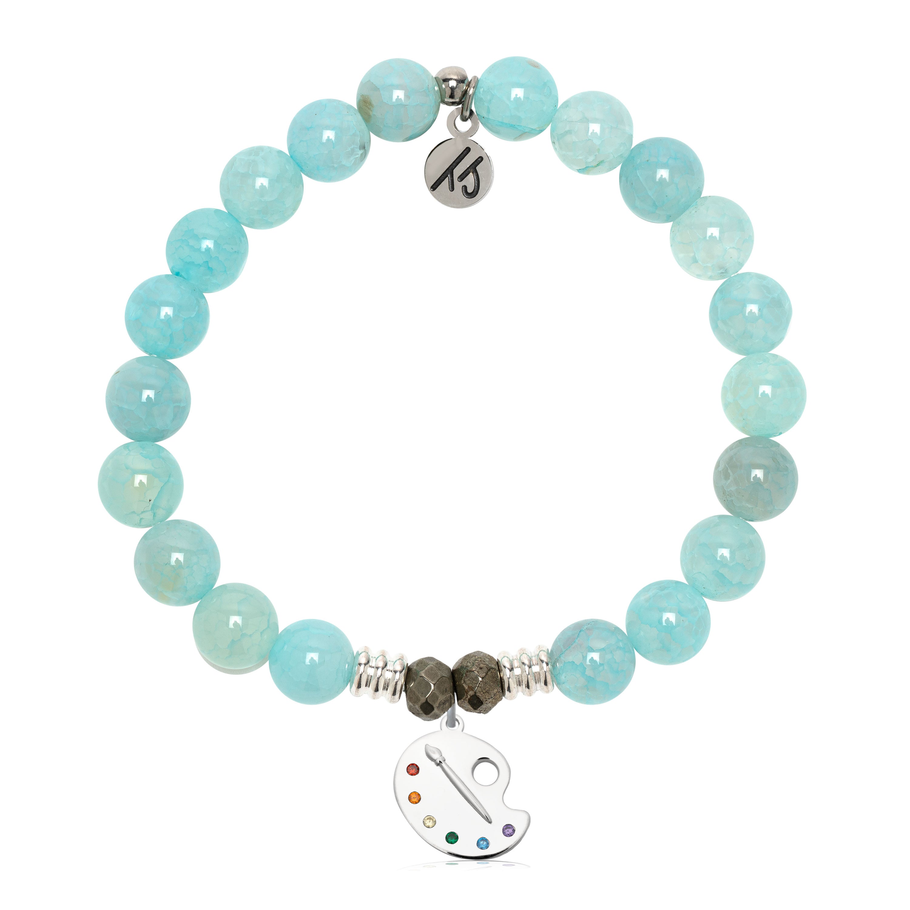Aqua Fire Agate Gemstone Bracelet with Create Sterling Silver Charm