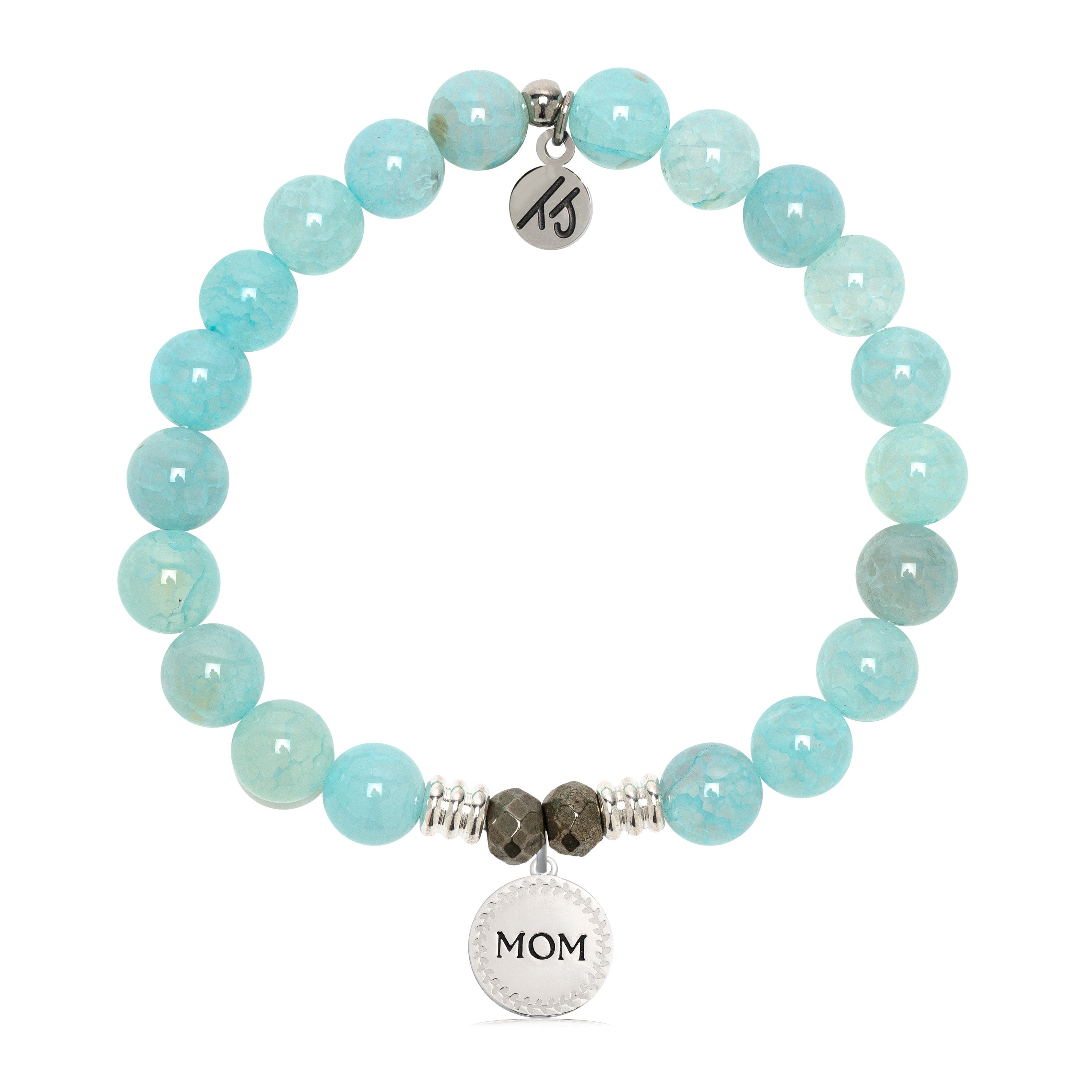 Aqua Fire Agate Gemstone Bracelet with Endless Love Mom Sterling Silver Charm