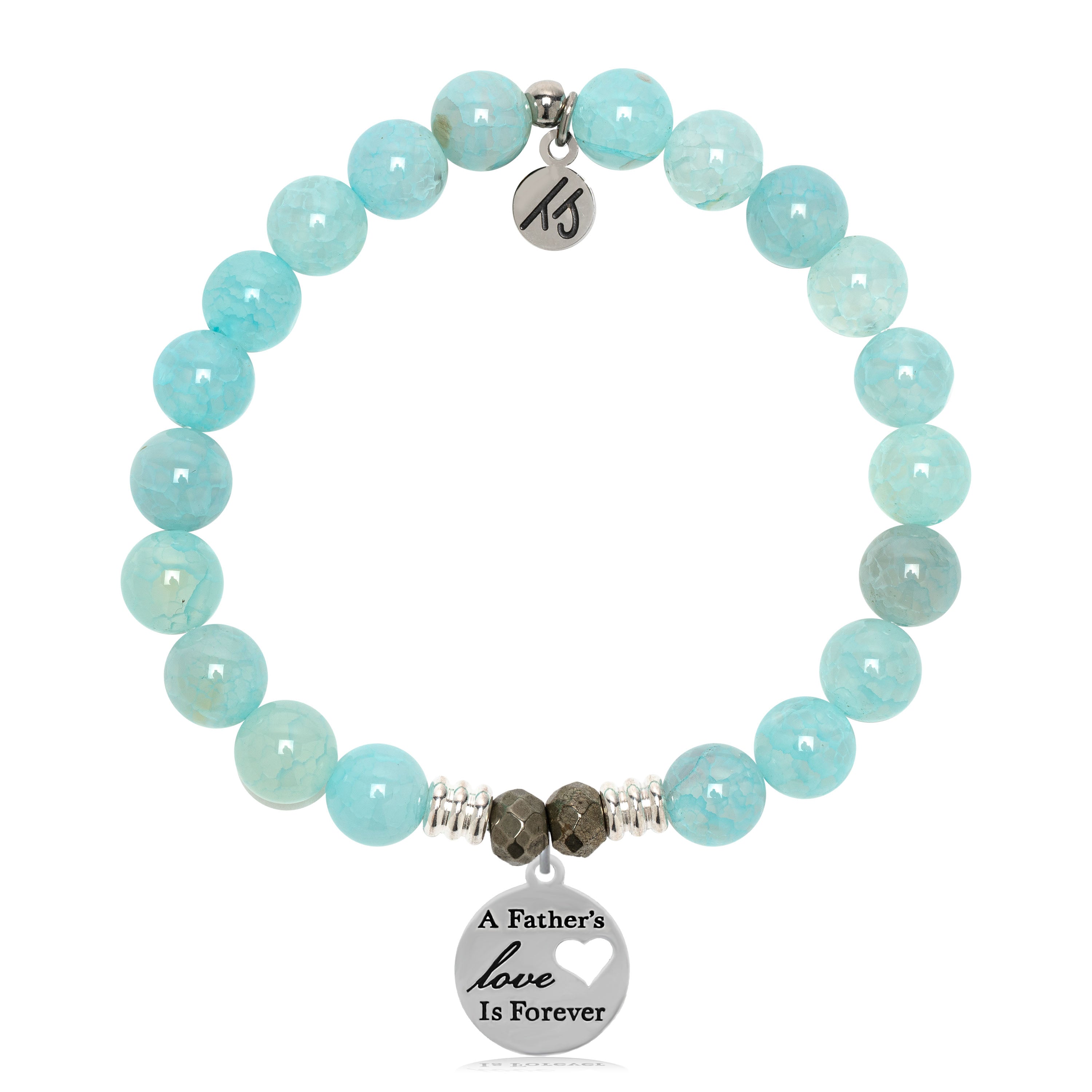 Aqua Fire Agate Gemstone Bracelet with Father's Love Sterling Silver Charm