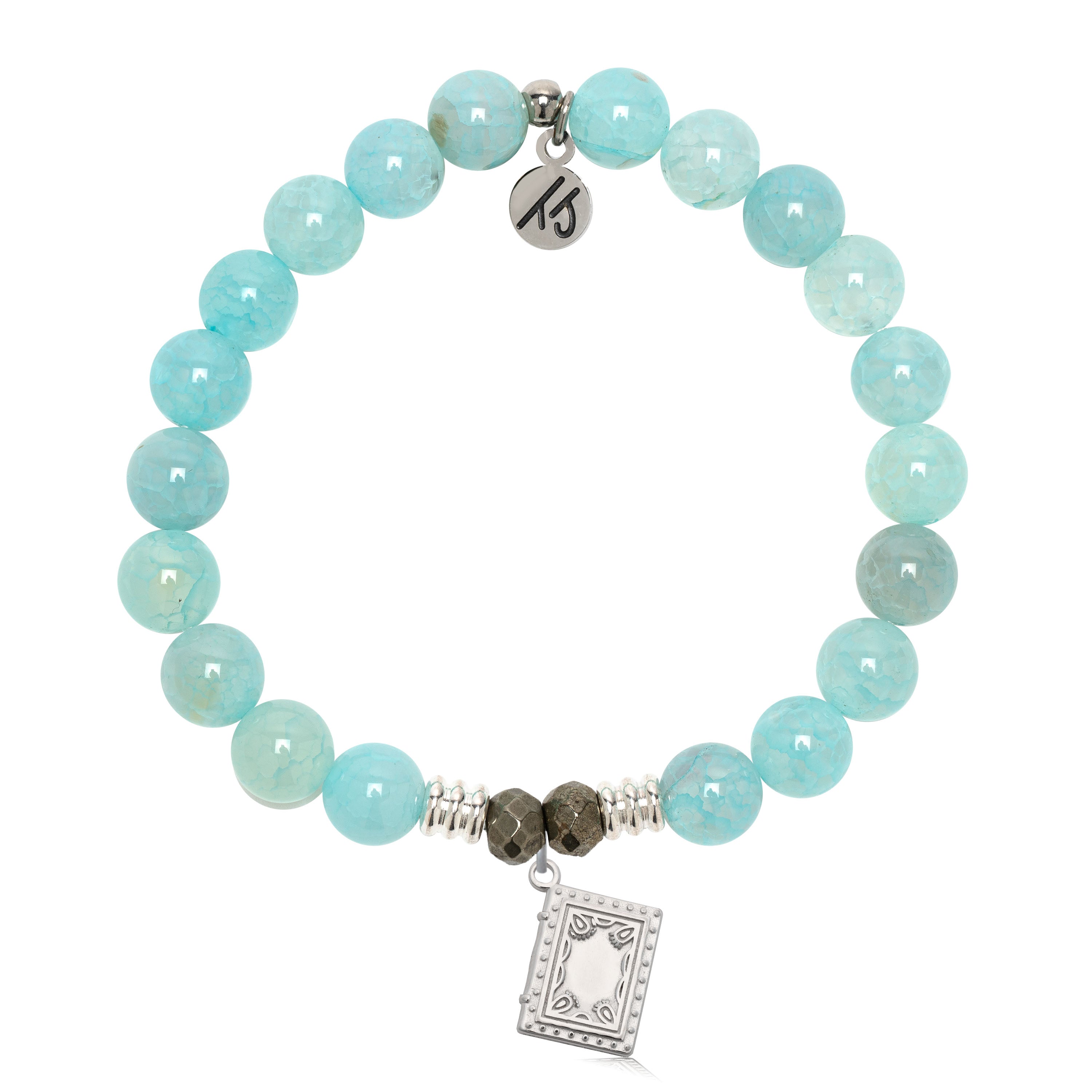 Aqua Fire Agate Gemstone Bracelet with Memories Sterling Silver Charm