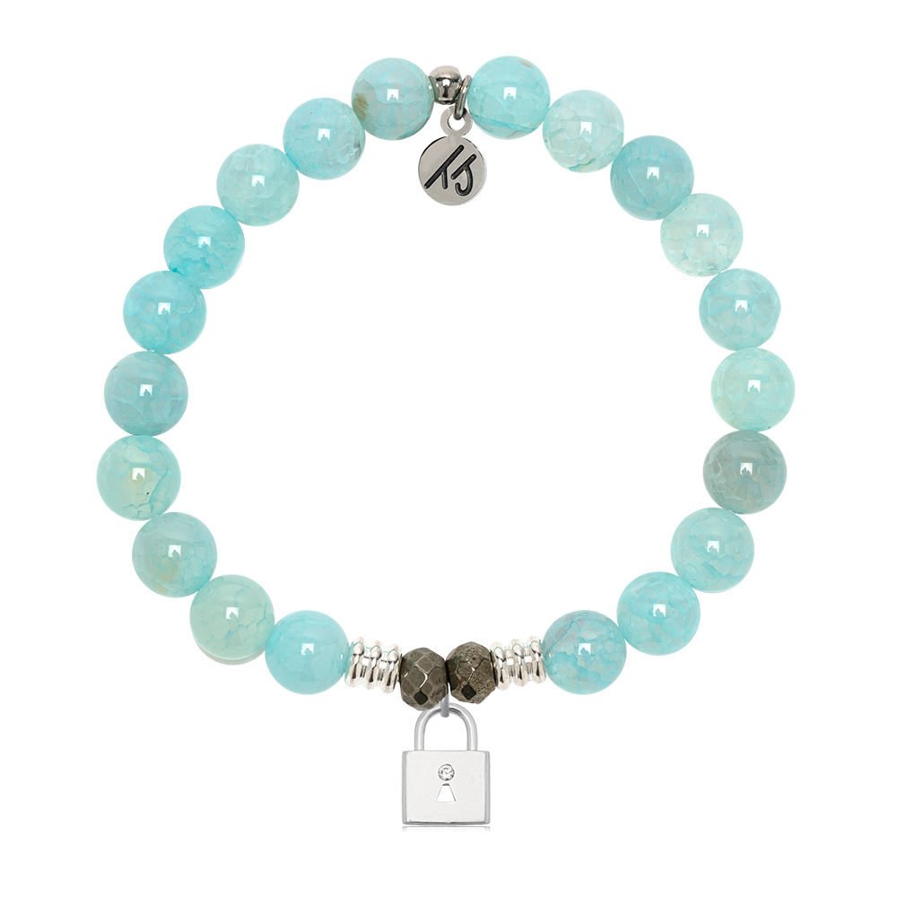 Aqua Fire Agate Gemstone Bracelet with Unbreakable Friendship Sterling Silver Charm