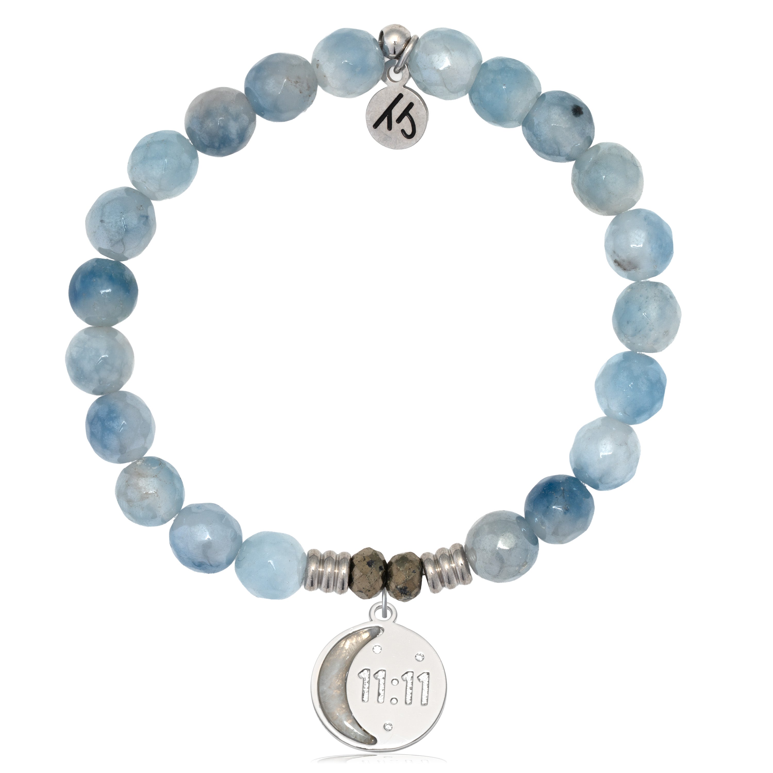 Aquamarine Jade Gemstone Bracelet with 11:11 Sterling Silver Charm