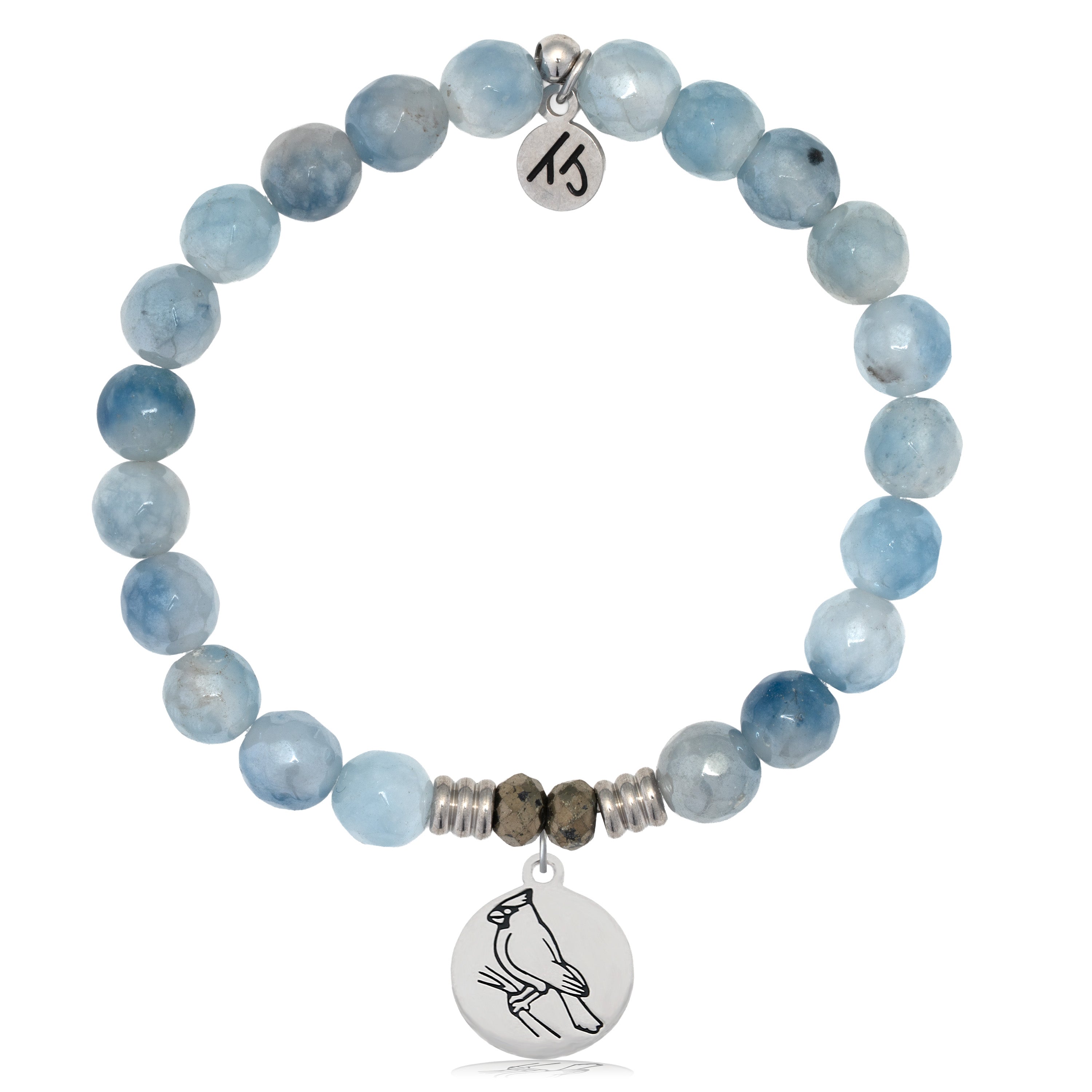 Aquamarine Jade Gemstone Bracelet with Cardinal Sterling Silver Charm