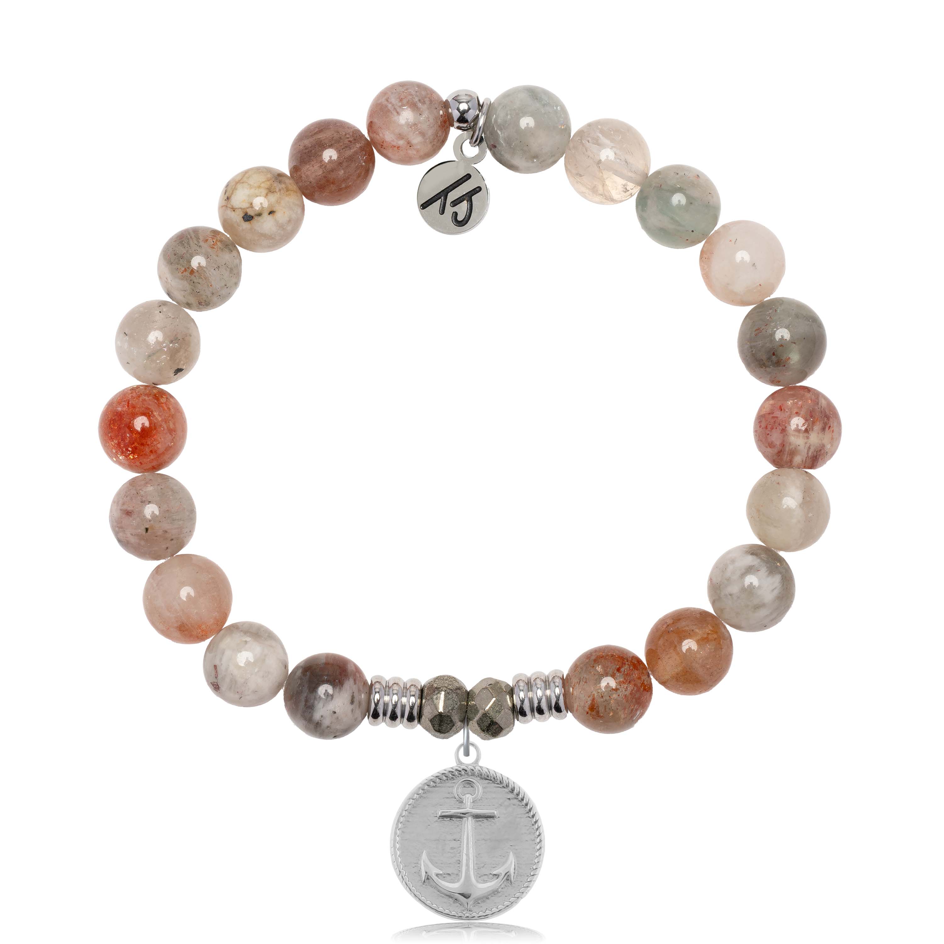 Arusha Agate Gemstone Bracelet with Anchor Sterling Silver Charm