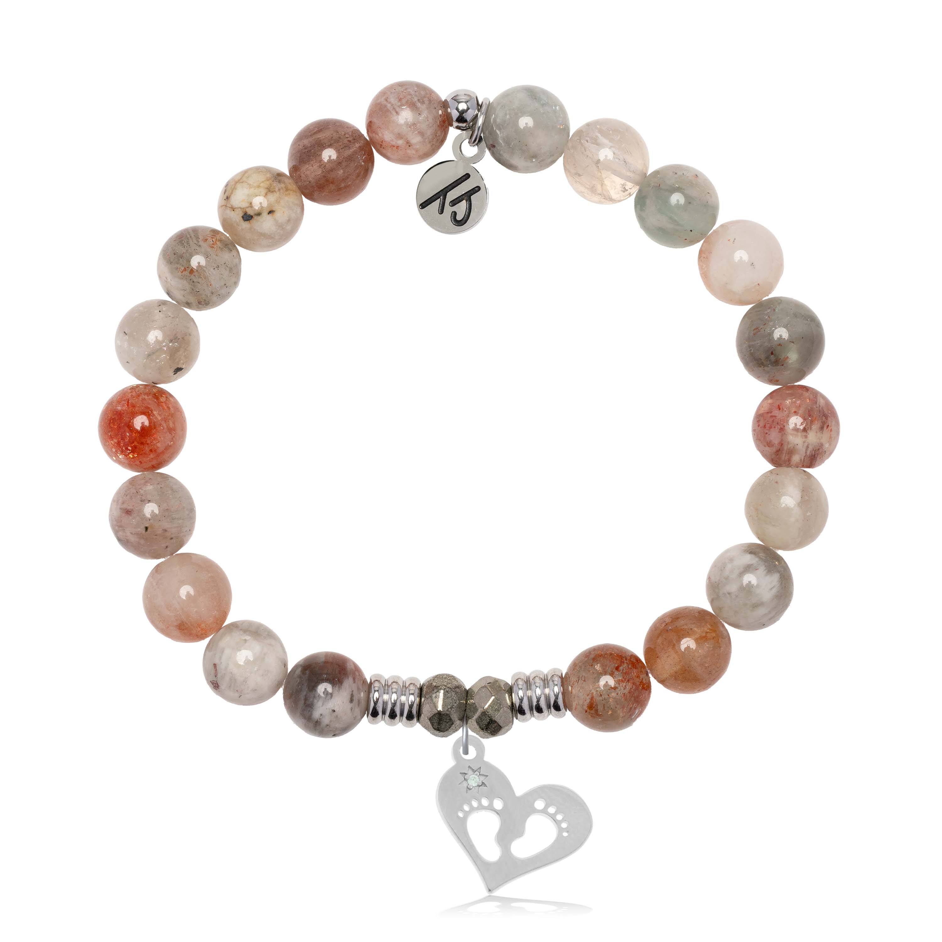 Arusha Agate Gemstone Bracelet with Baby Feet Sterling Silver Charm