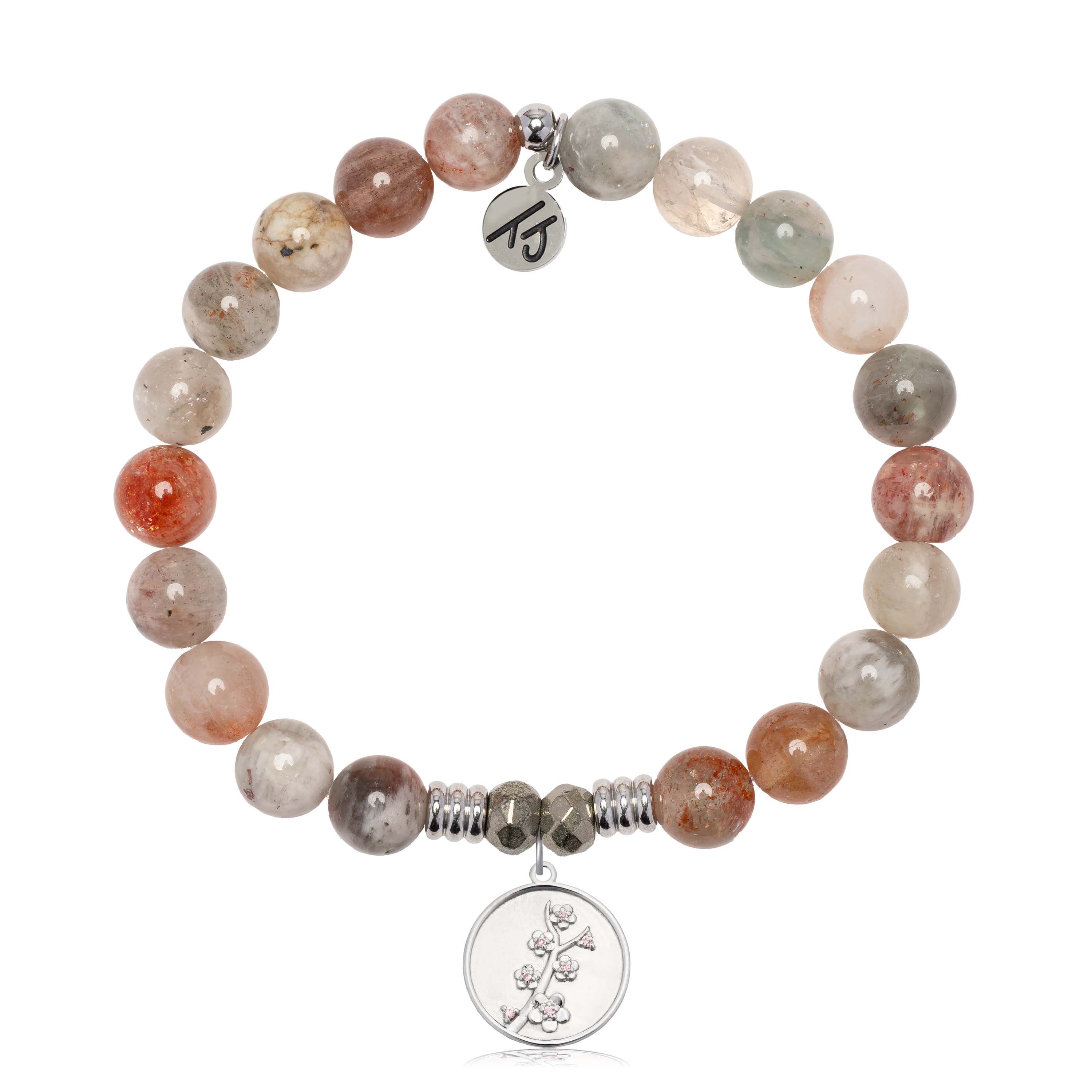 Arusha Agate Gemstone Bracelet with Cherry Blossom Sterling Silver Charm