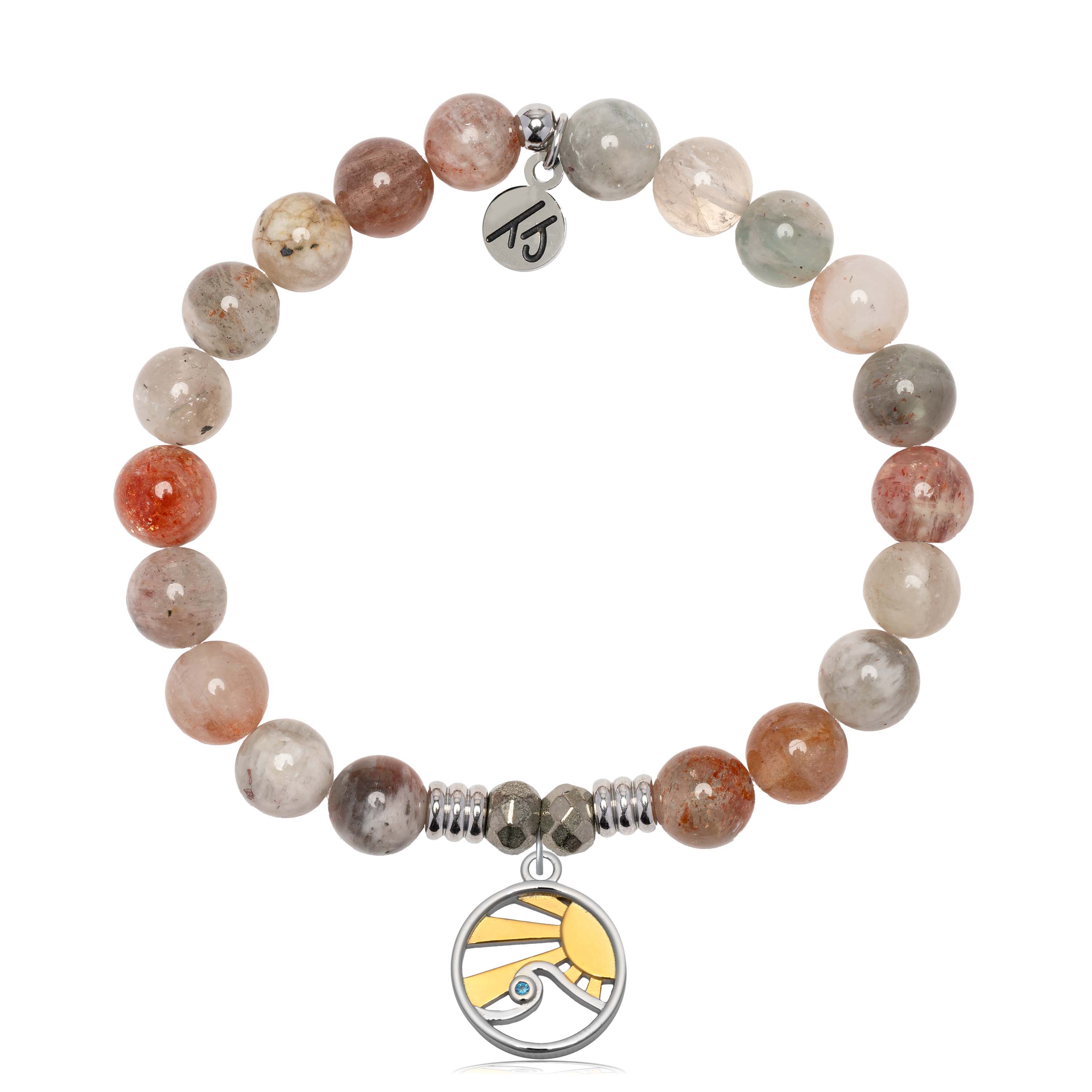 Arusha Agate Gemstone Bracelet with Rising Sun Sterling Silver Charm
