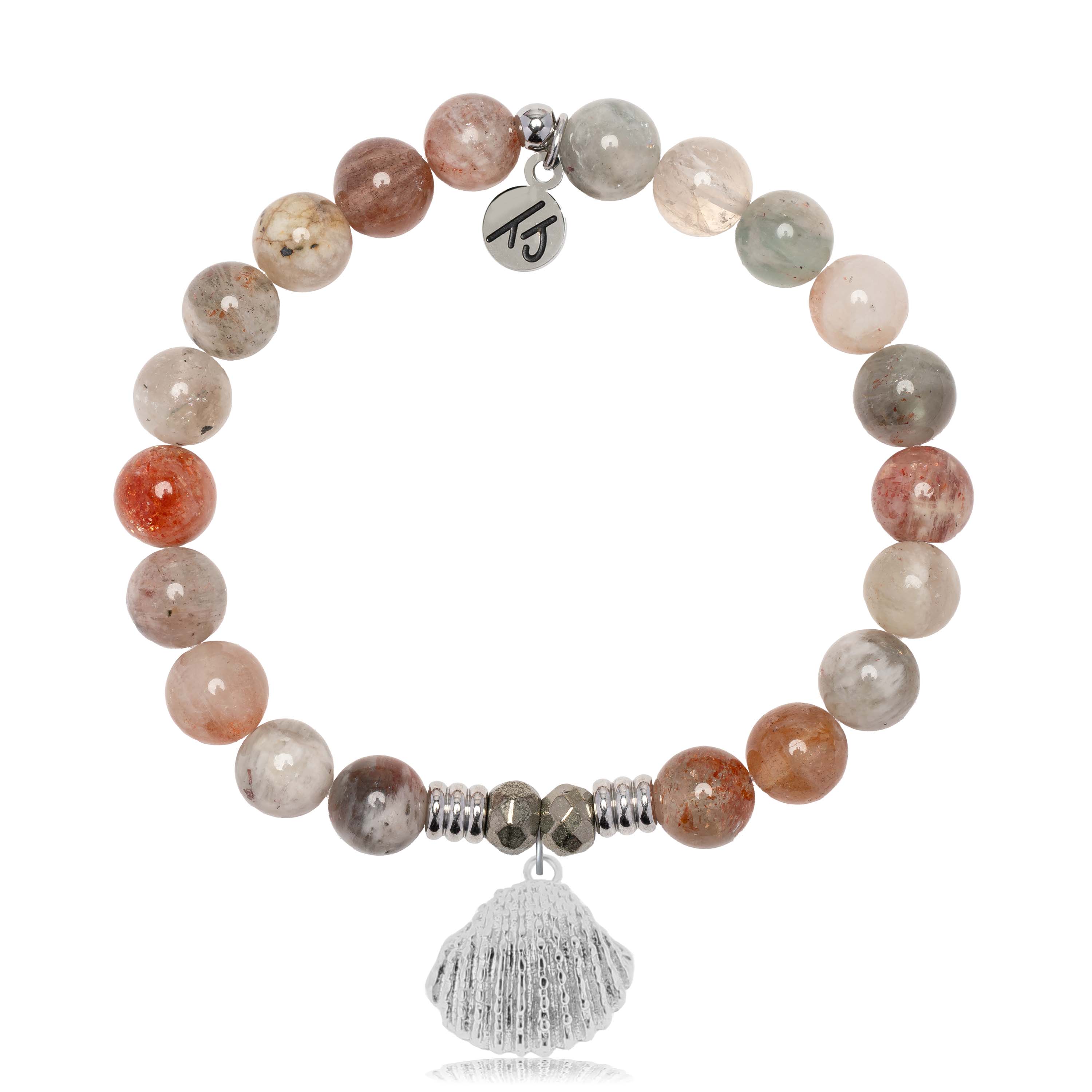 Arusha Agate Gemstone Bracelet with Seashell Sterling Silver Charm