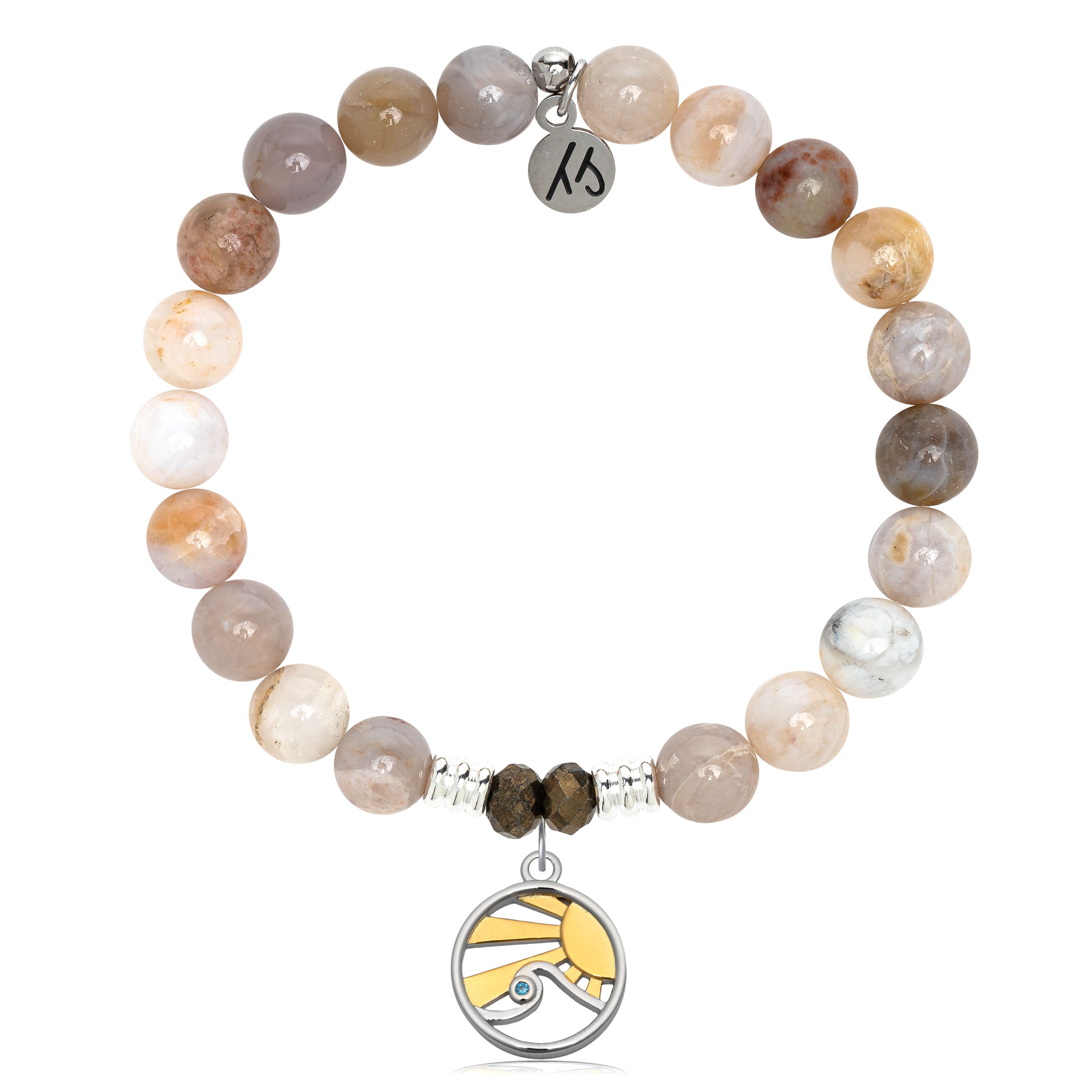 Australian Agate Gemstone Bracelet with Rising Sun Sterling Silver Charm