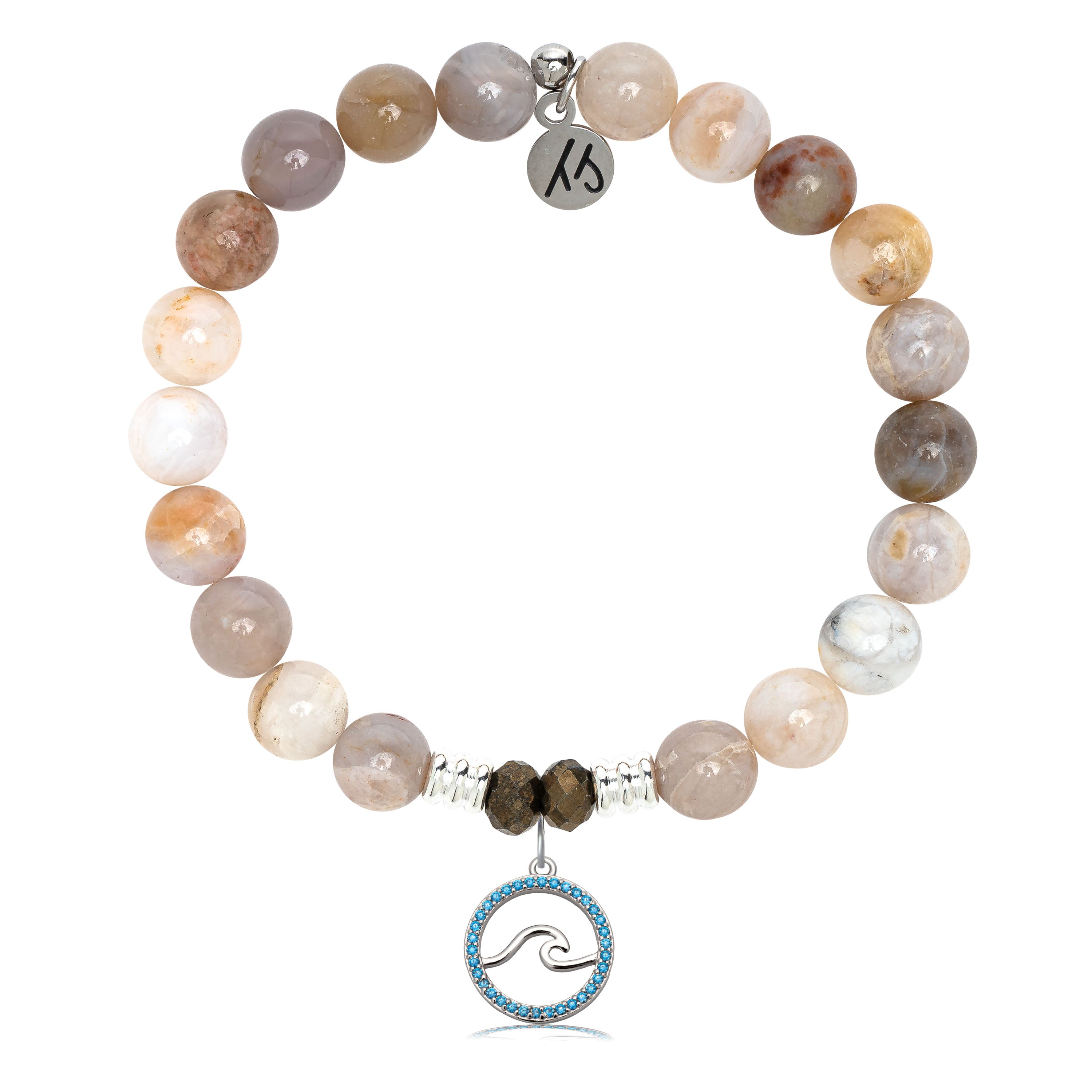 Australian Agate Gemstone Bracelet with Serenity Wave Sterling Silver Charm