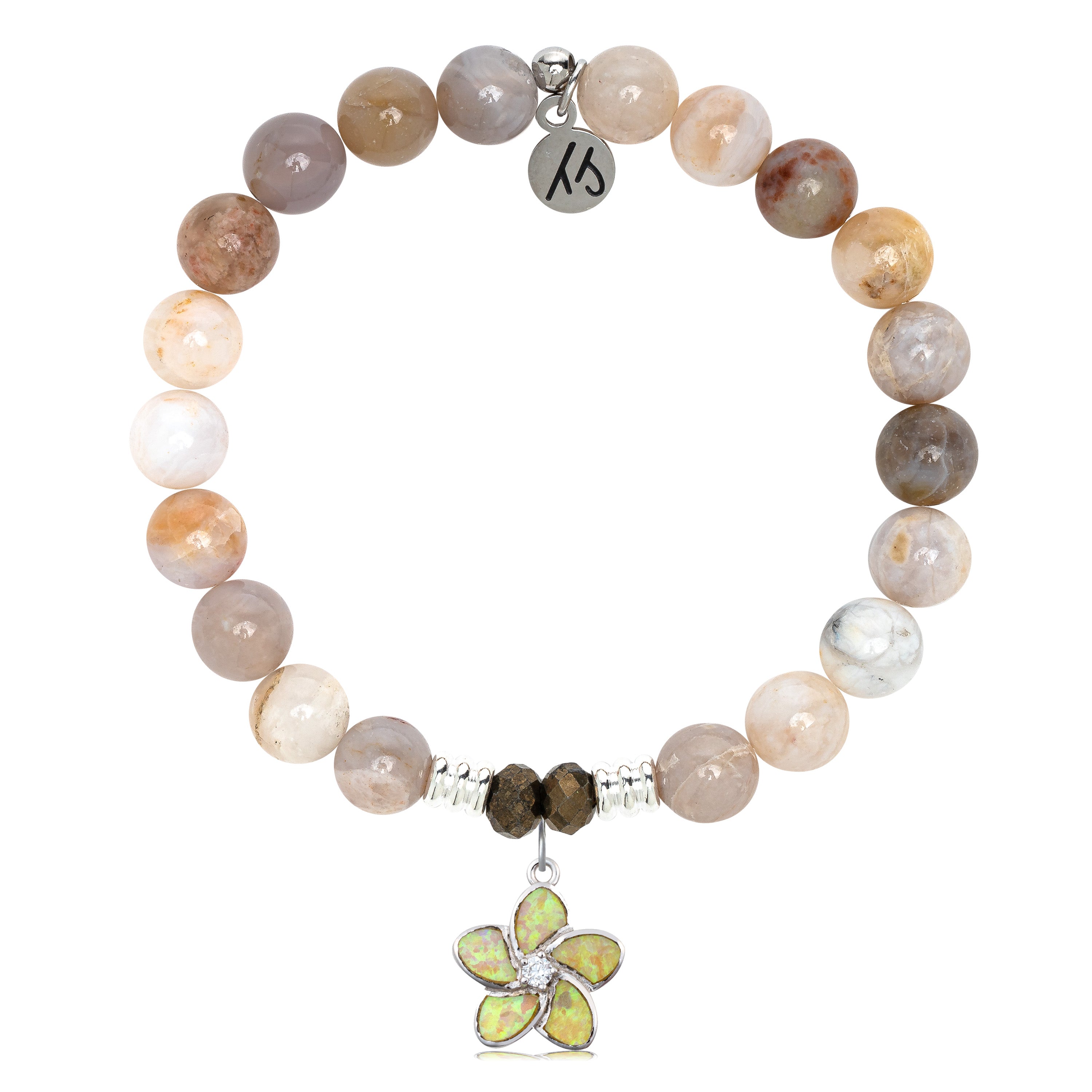 Australian Agate Stone Bracelet with Flower of Positivity Sterling Silver Charm