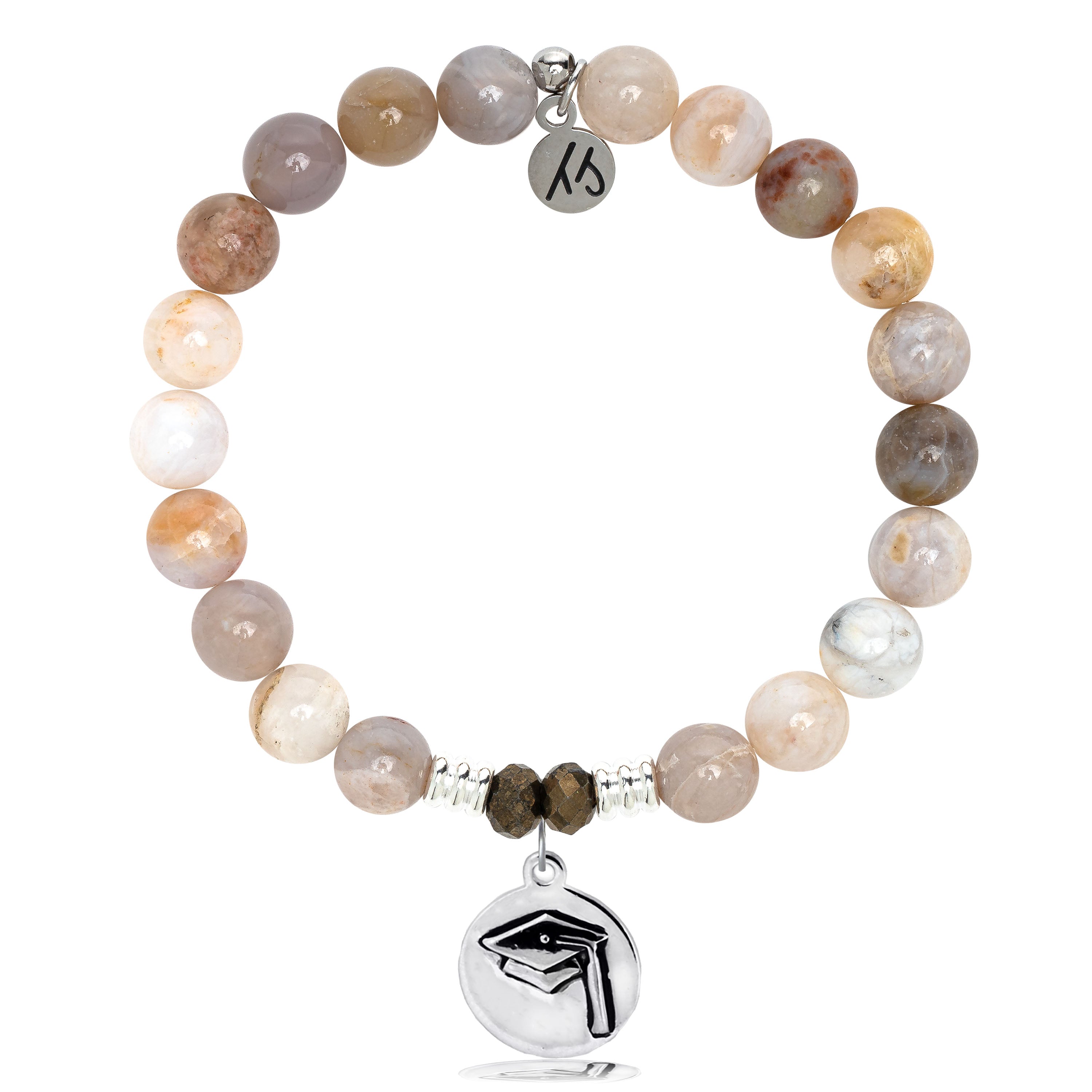 Australian Agate Stone Bracelet with Grad Cap Sterling Silver Charm