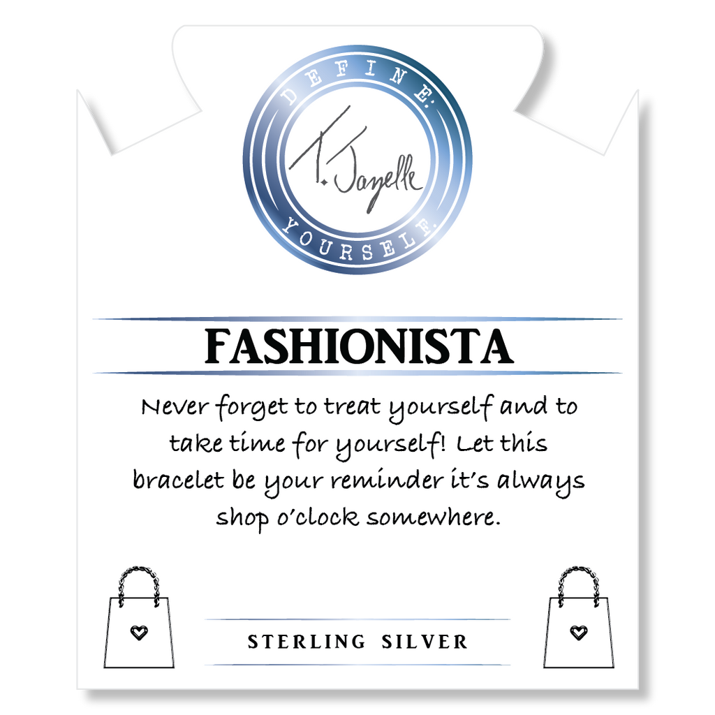Blue Agate Gemstone Bracelet with Fashionista Sterling Silver Charm