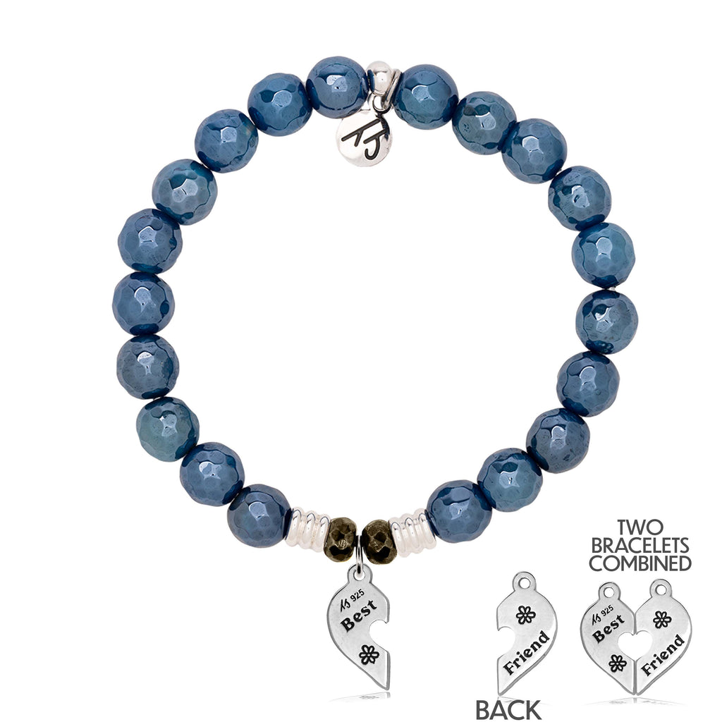 Blue Agate Gemstone Bracelet with Forever Friends Sterling Silver Charm